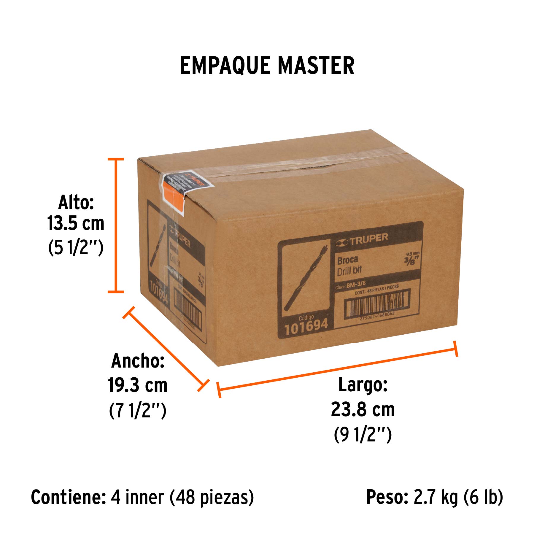 Broca con punta centradora para madera 3/8", TRUPER - Empaque