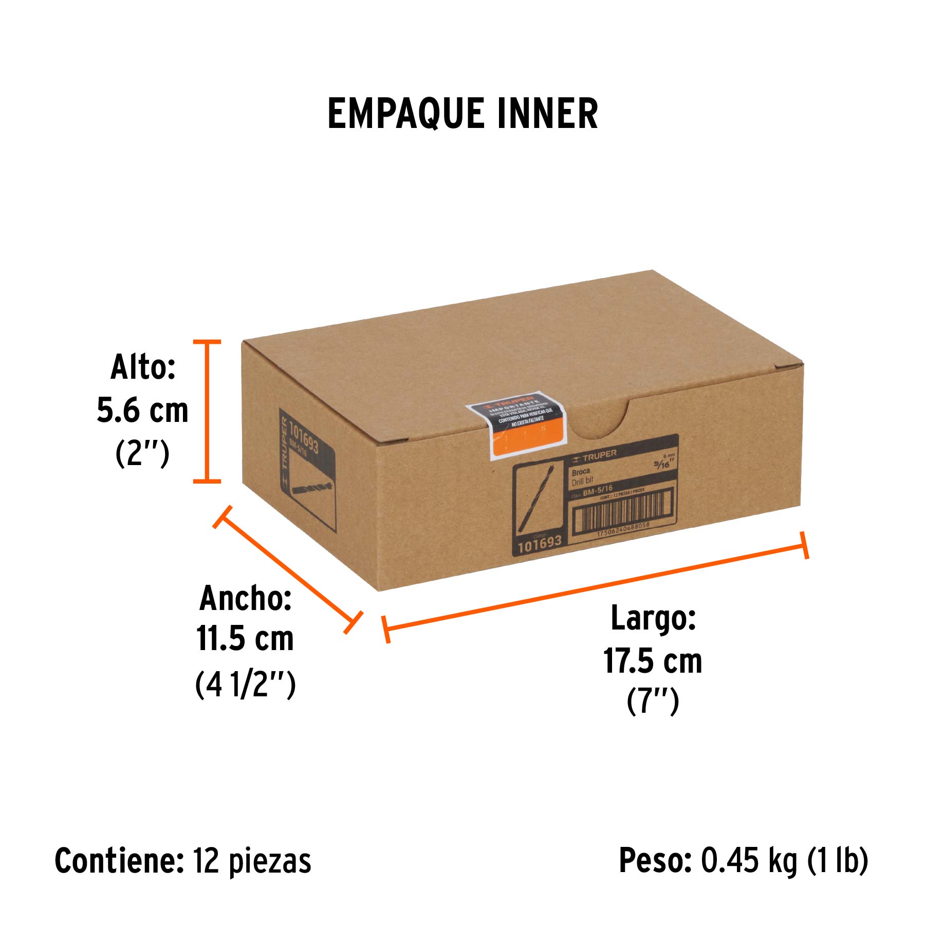 Broca con punta centradora para madera 5/16", TRUPER - Empaque
