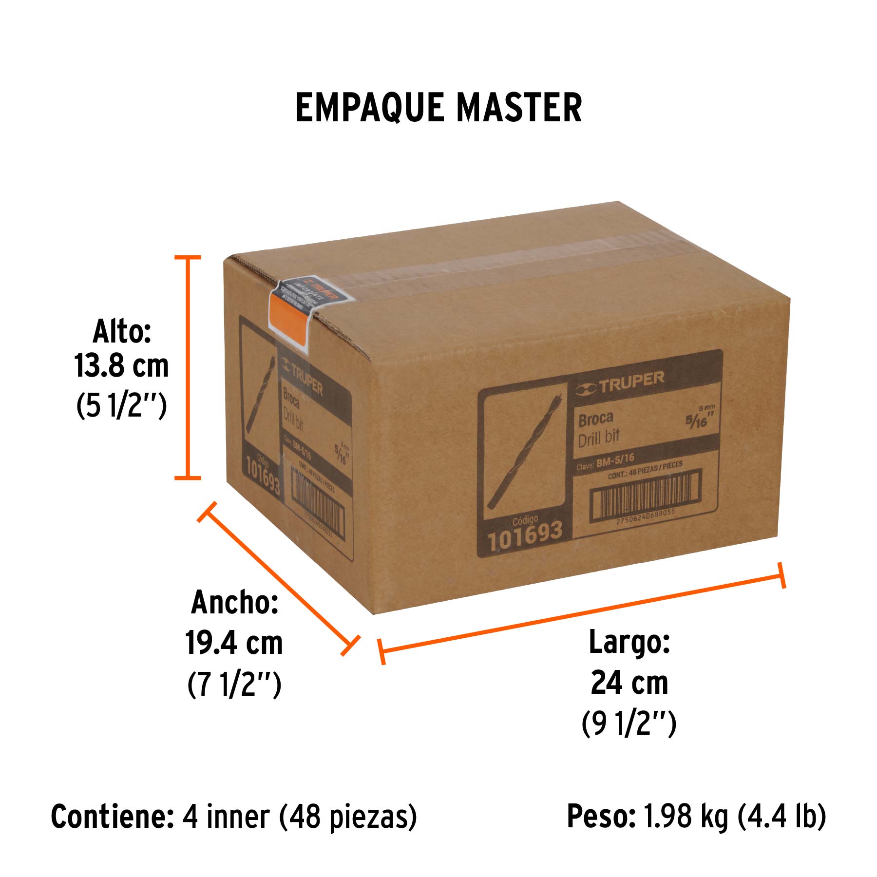 Broca con punta centradora para madera 5/16", TRUPER - Empaque