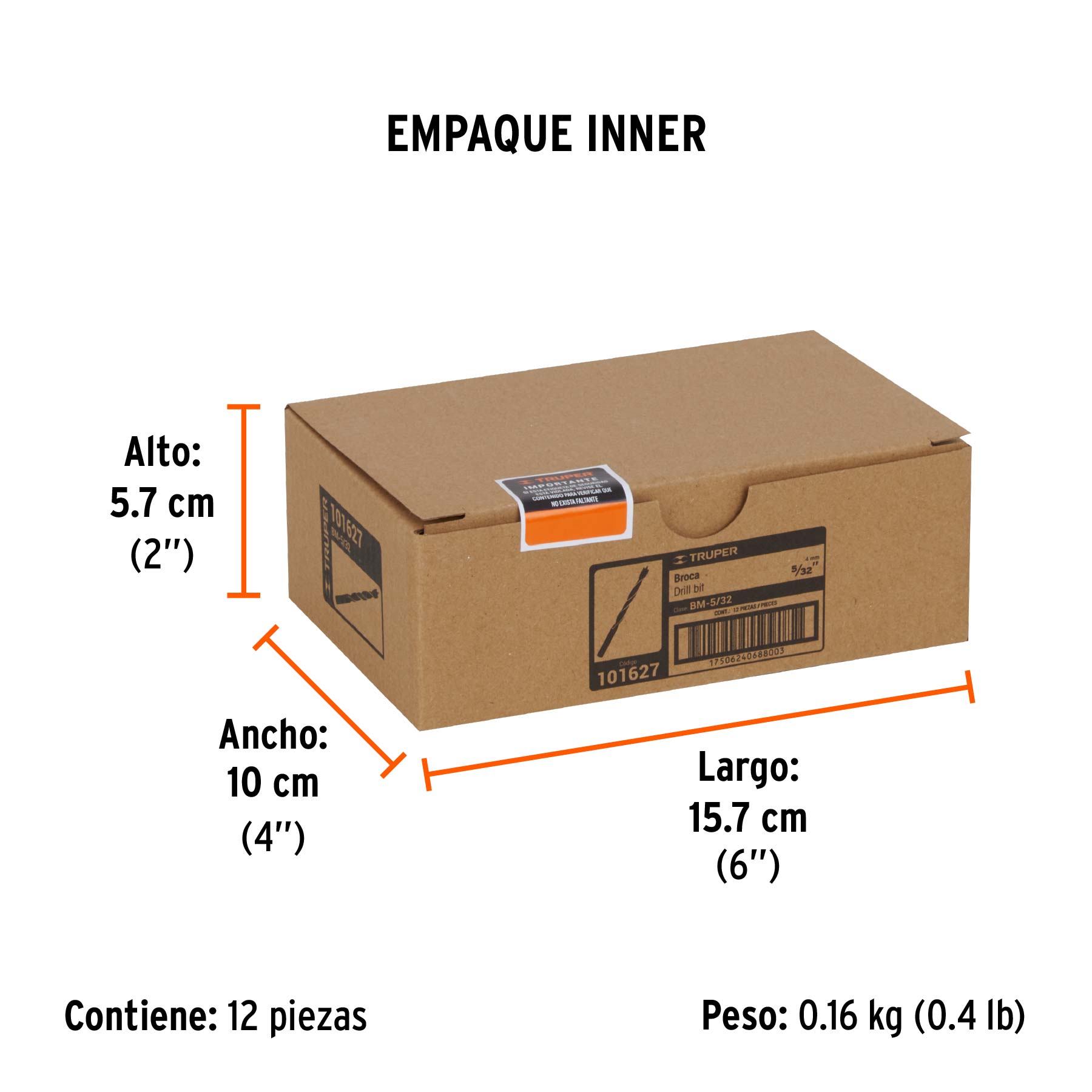 Broca con punta centradora para madera 5/32", TRUPER - Empaque
