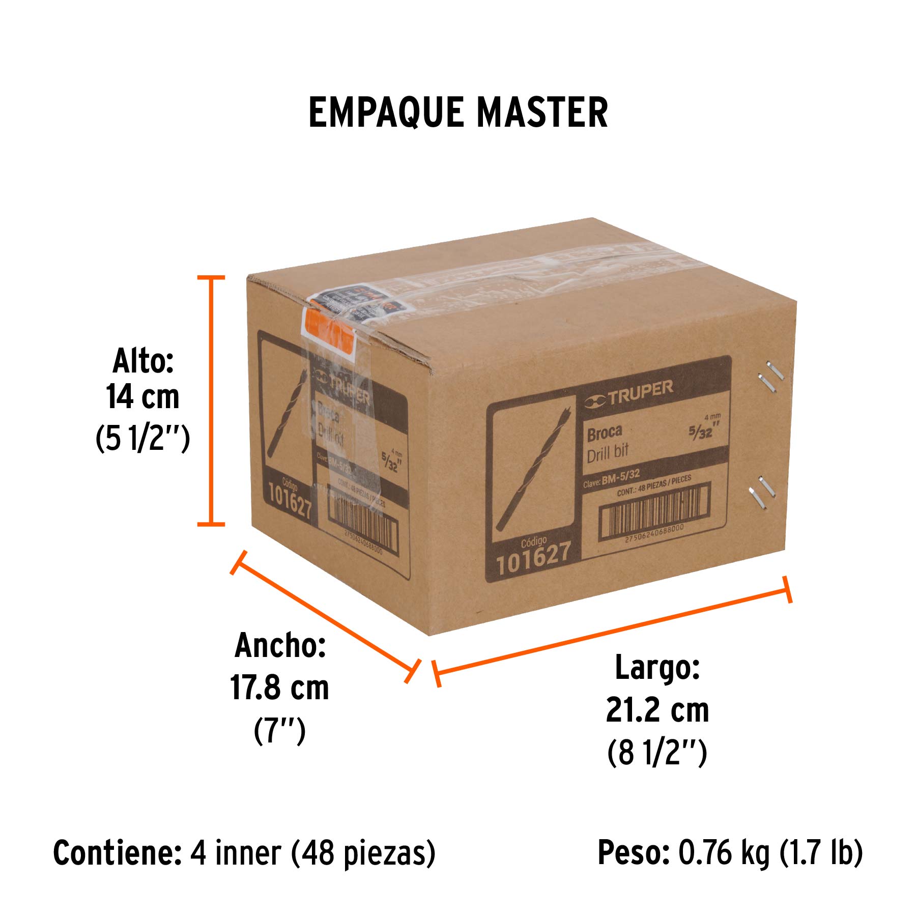 Broca con punta centradora para madera 5/32", TRUPER - Empaque