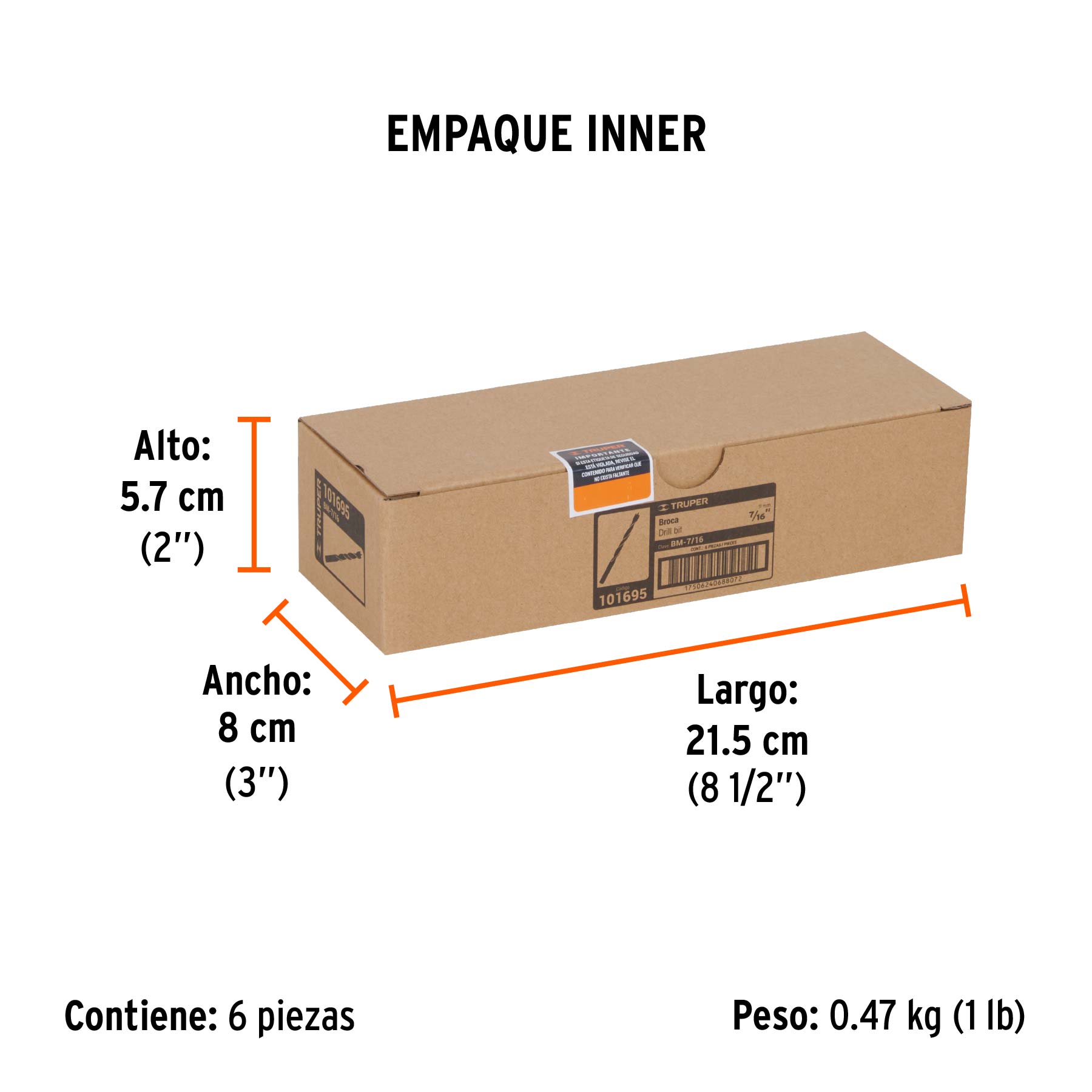 Broca con punta centradora para madera 7/16", TRUPER - Empaque