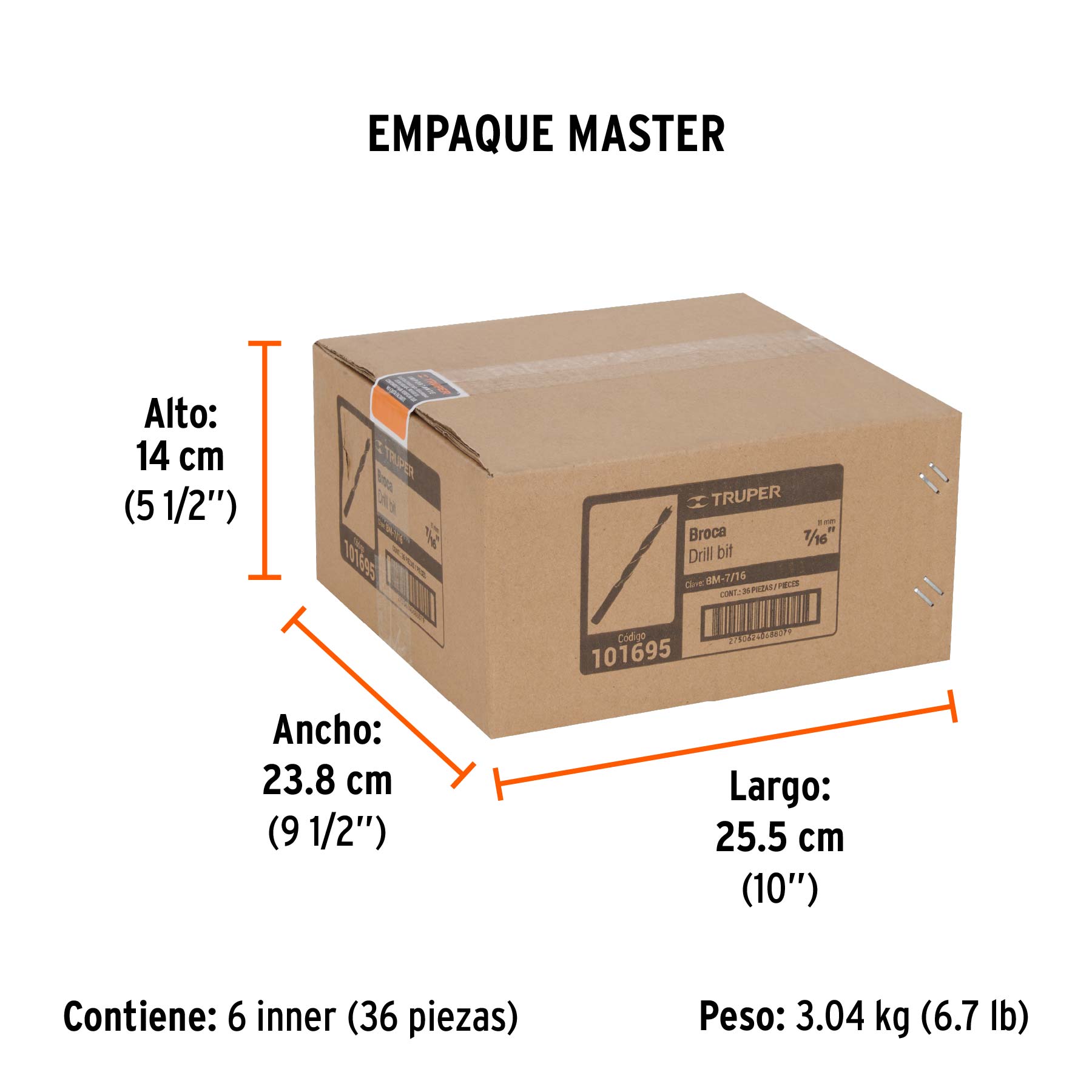 Broca con punta centradora para madera 7/16", TRUPER - Empaque