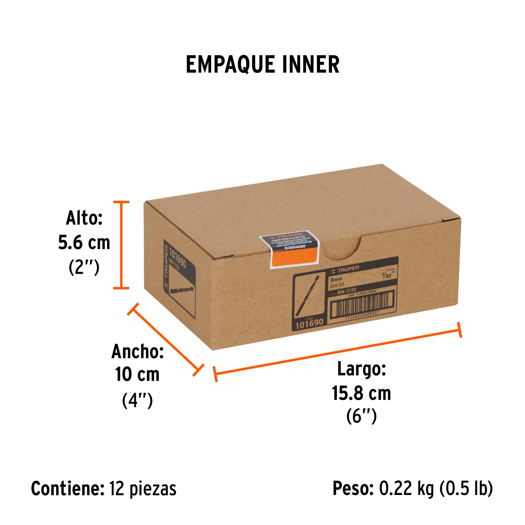 Broca con punta centradora para madera 7/32", TRUPER - Empaque