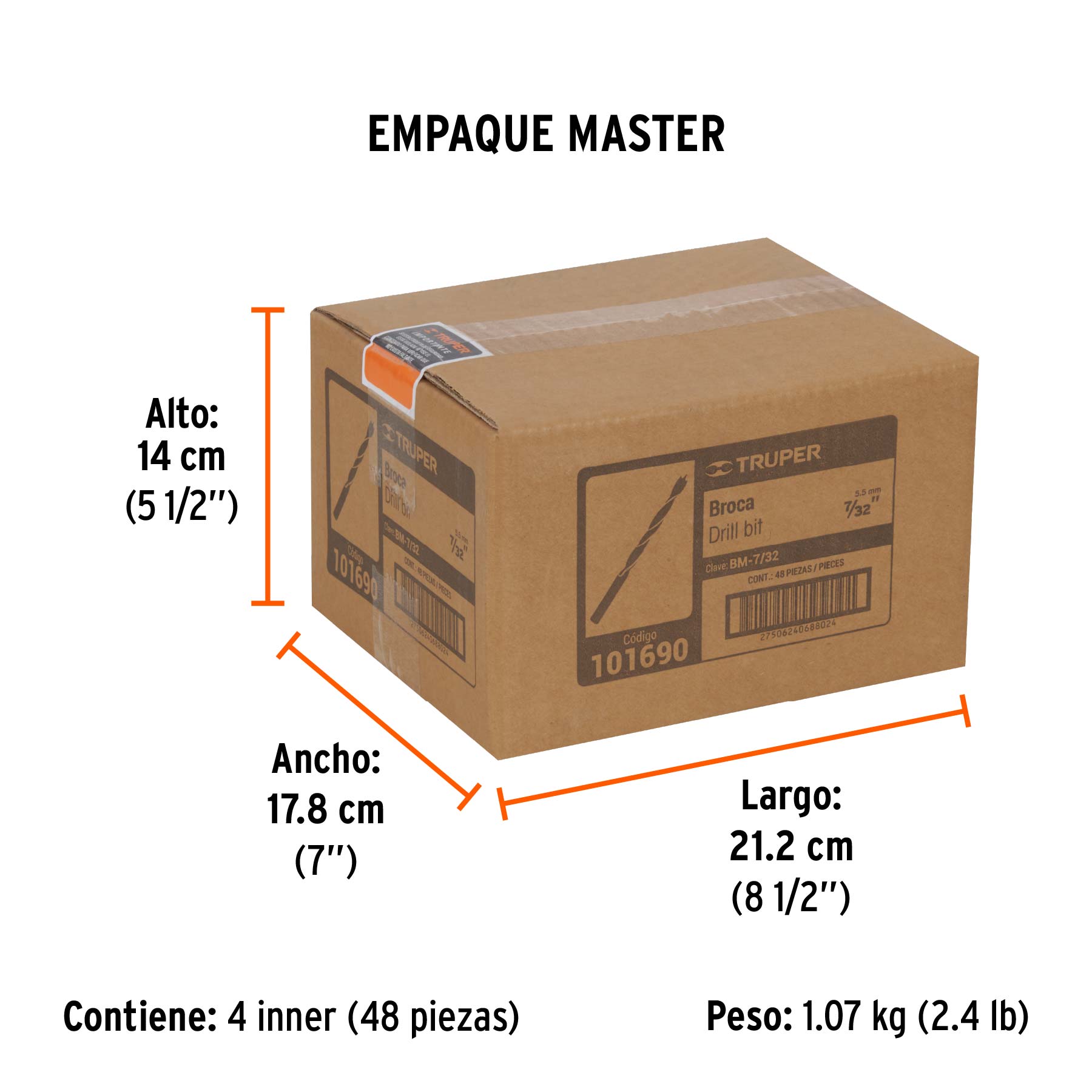 Broca con punta centradora para madera 7/32", TRUPER - Empaque
