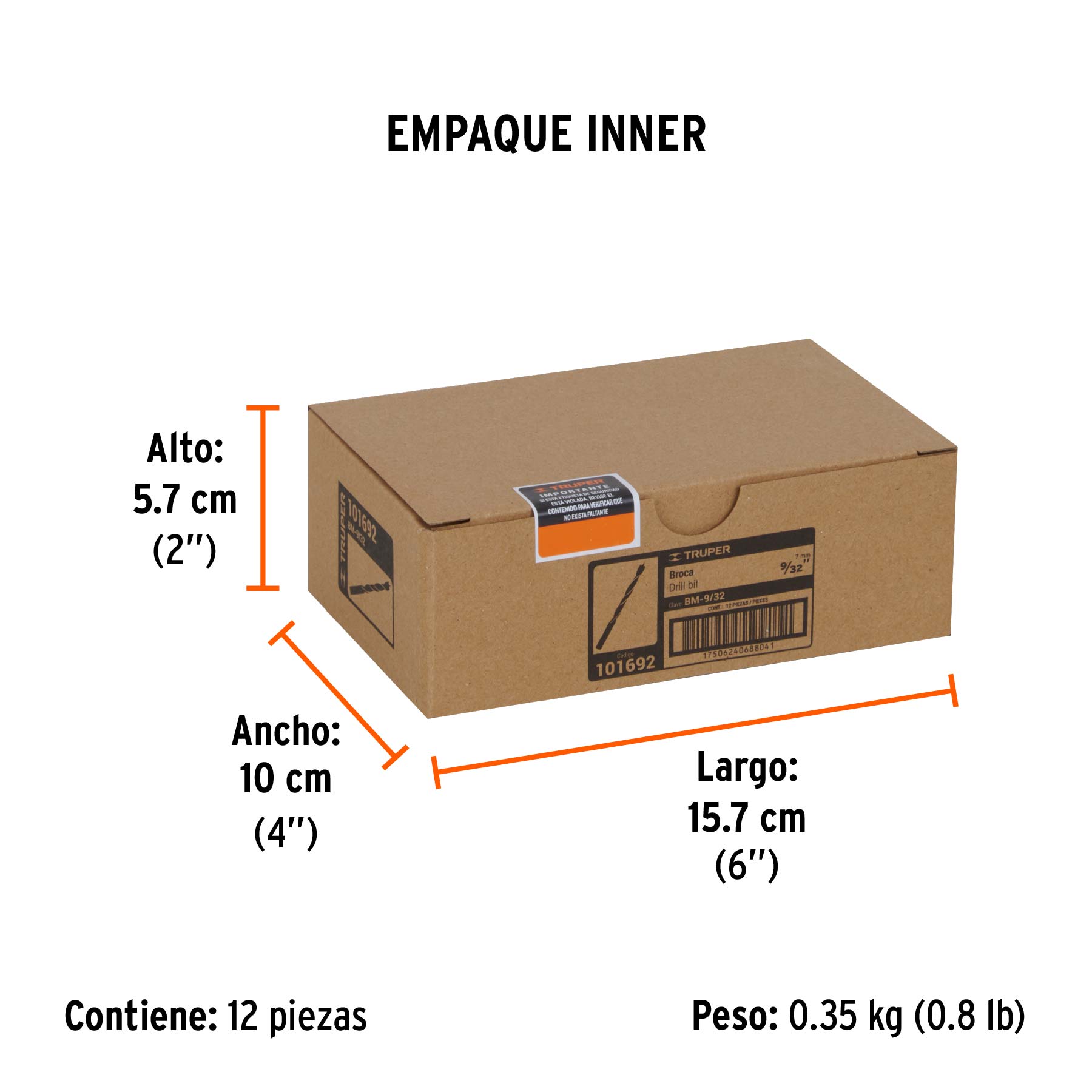 Broca con punta centradora para madera 9/32", TRUPER - Empaque