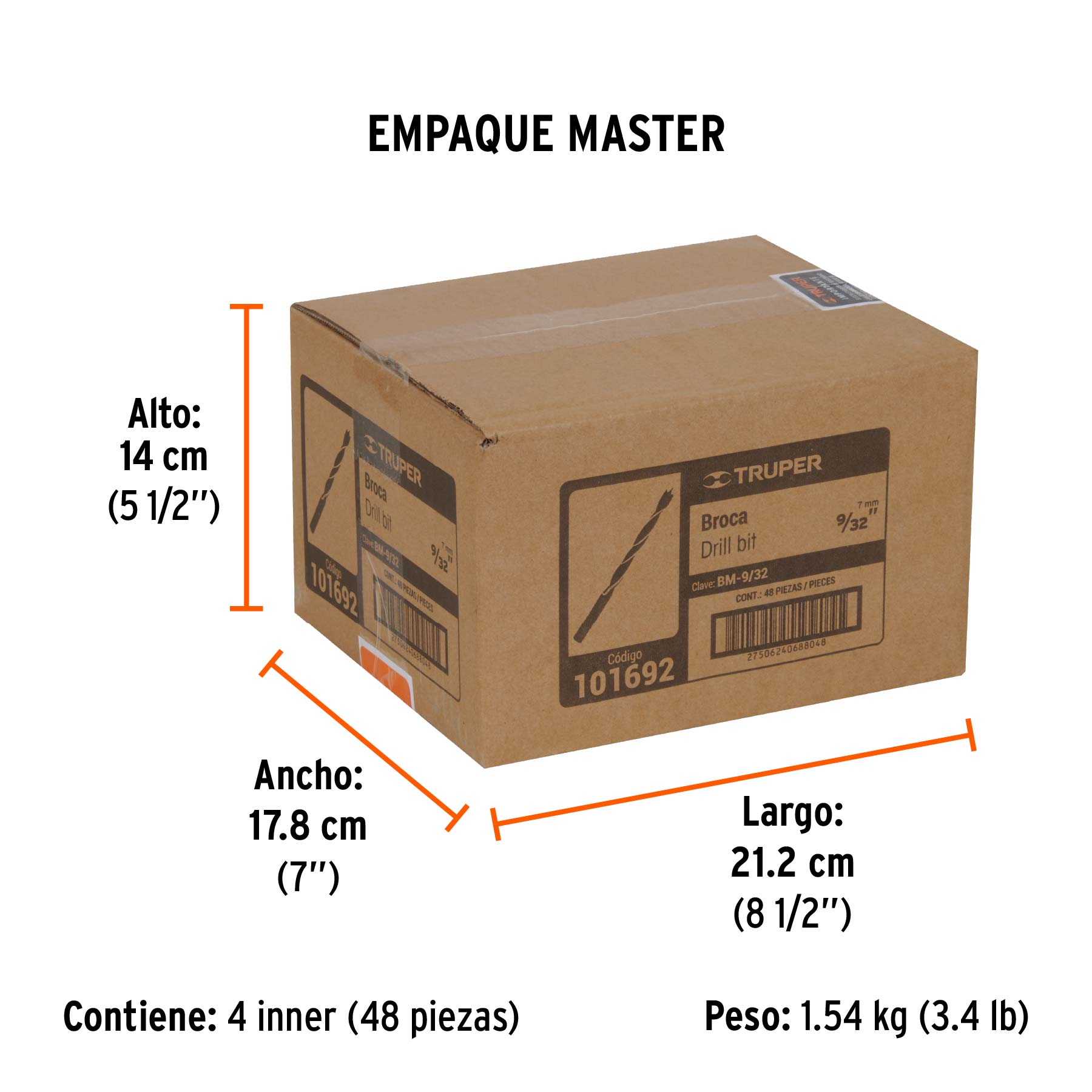 Broca con punta centradora para madera 9/32", TRUPER - Empaque