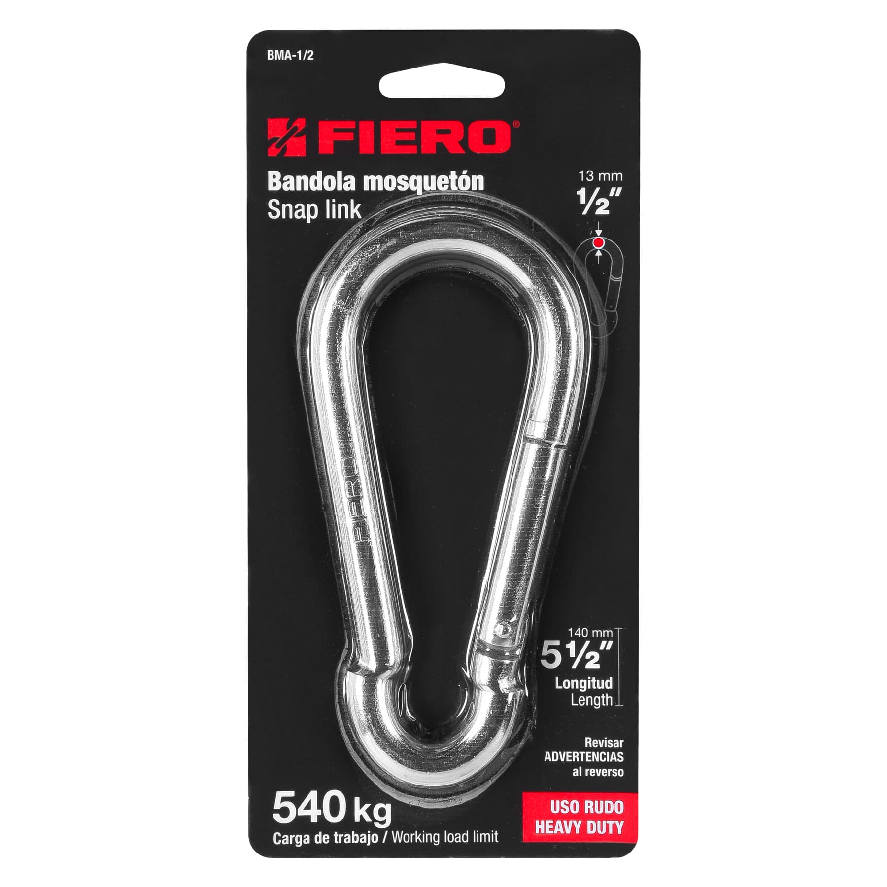 Bandola mosquetón de acero 1/2", FIERO