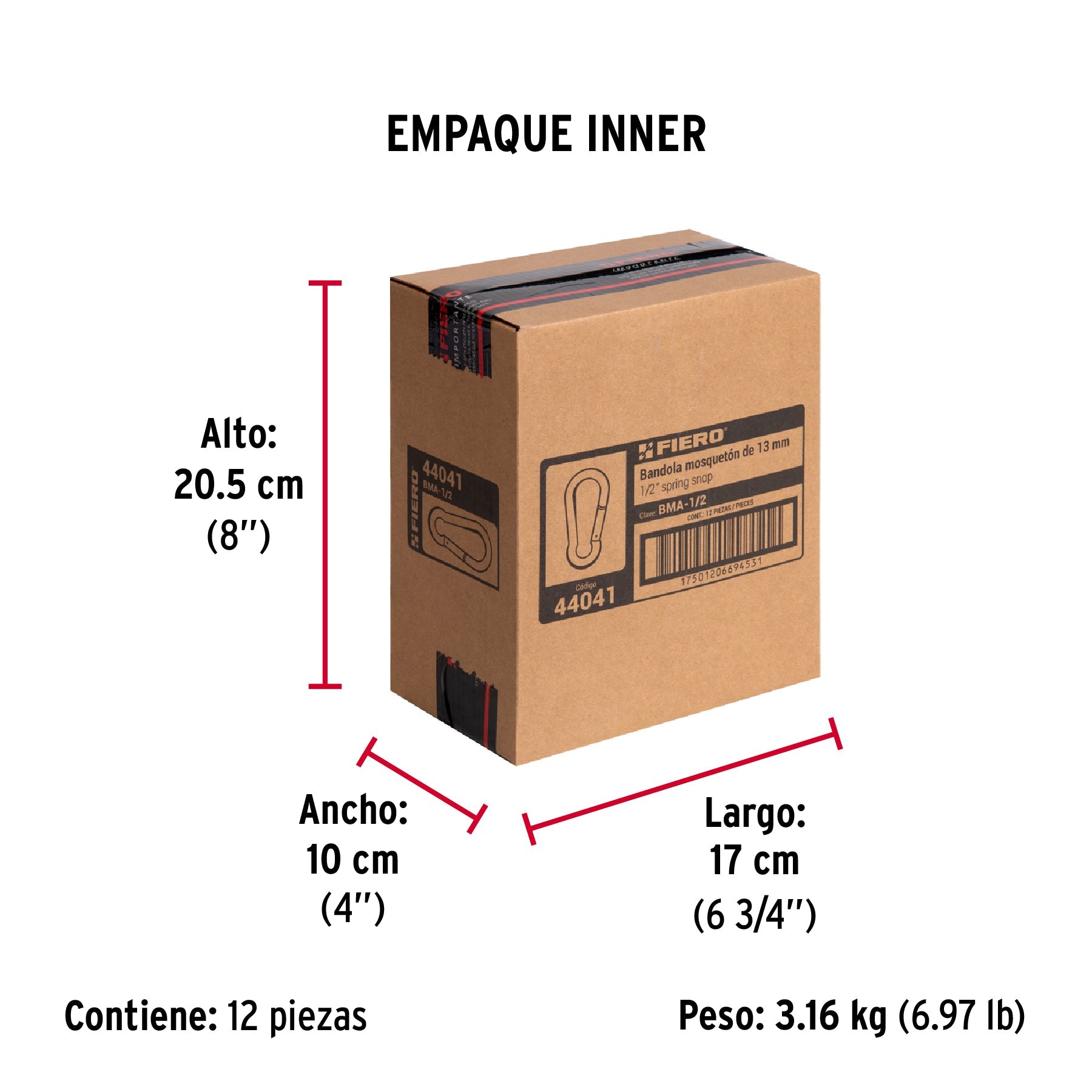 Bandola mosquetón de acero 1/2", FIERO - Empaque