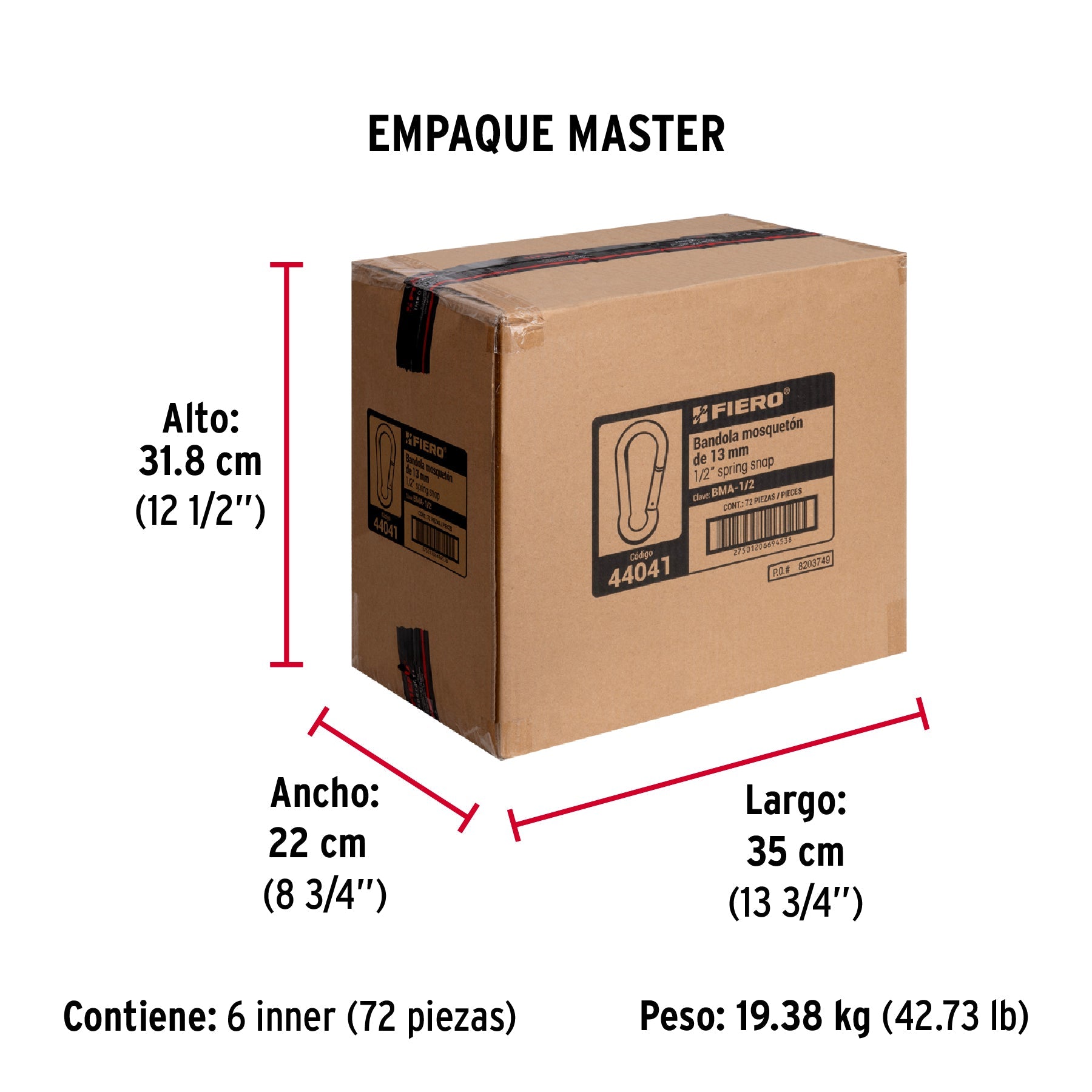 Bandola mosquetón de acero 1/2", FIERO - Empaque