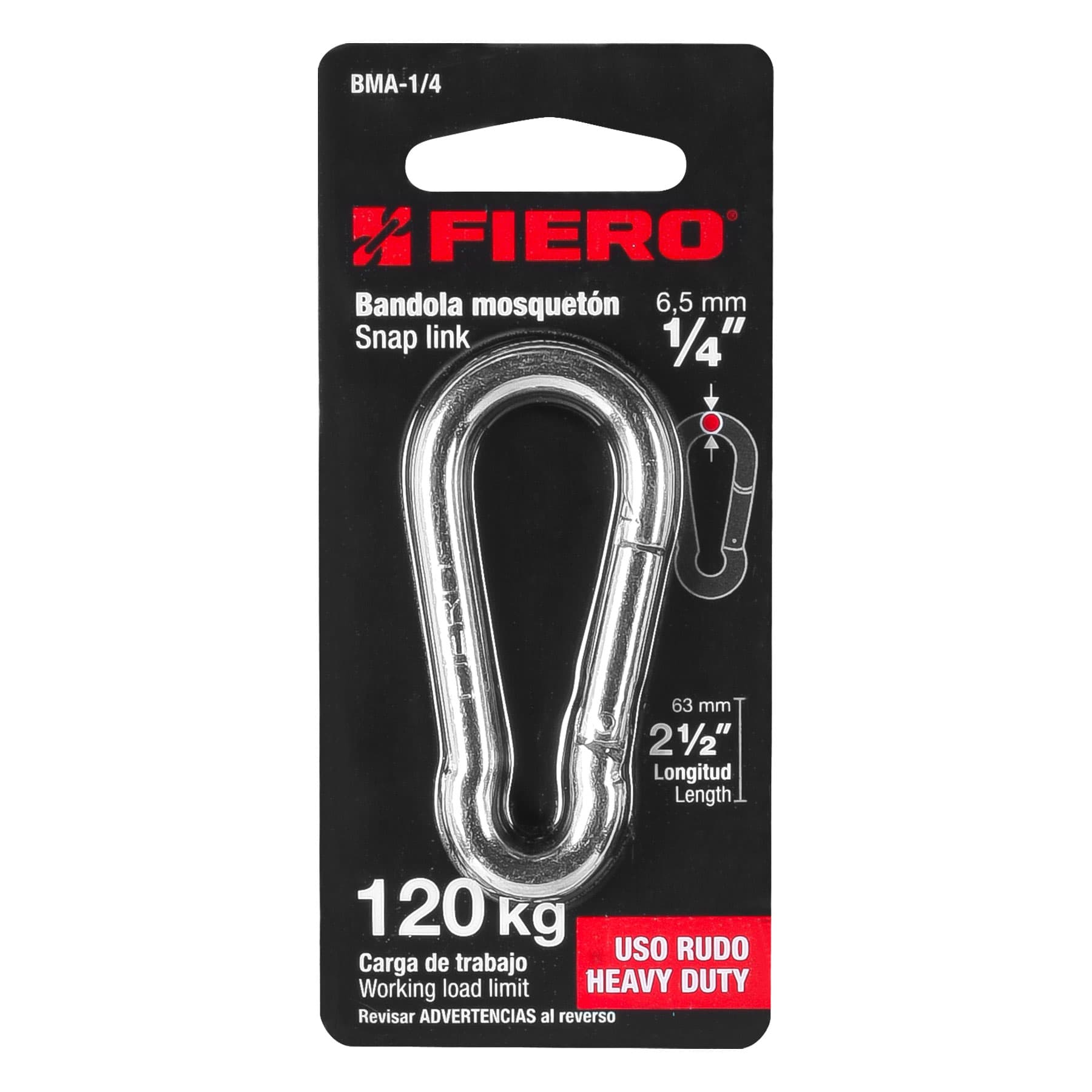 Bandola mosquetón de acero 1/4", FIERO