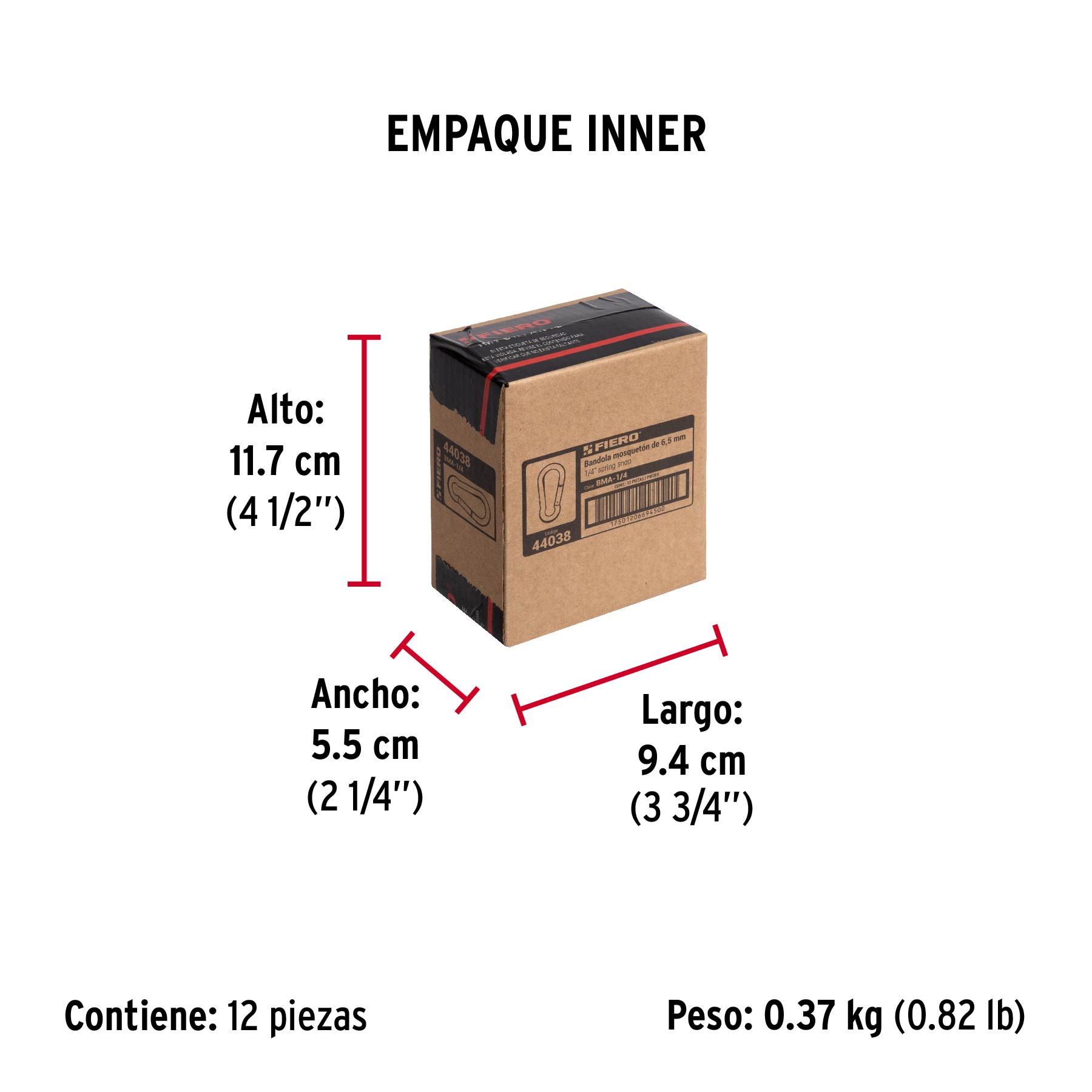 Bandola mosquetón de acero 1/4", FIERO - Empaque