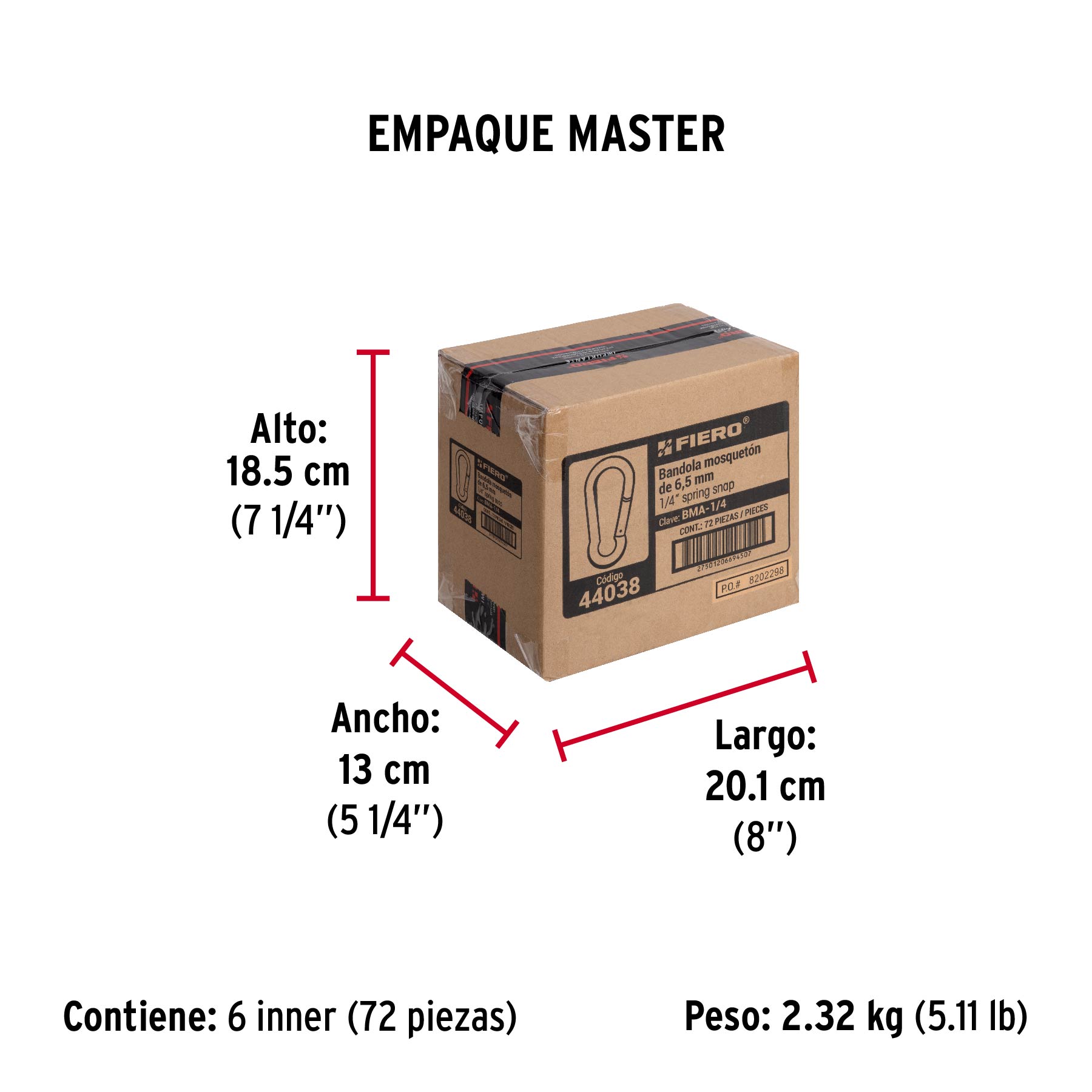 Bandola mosquetón de acero 1/4", FIERO - Empaque