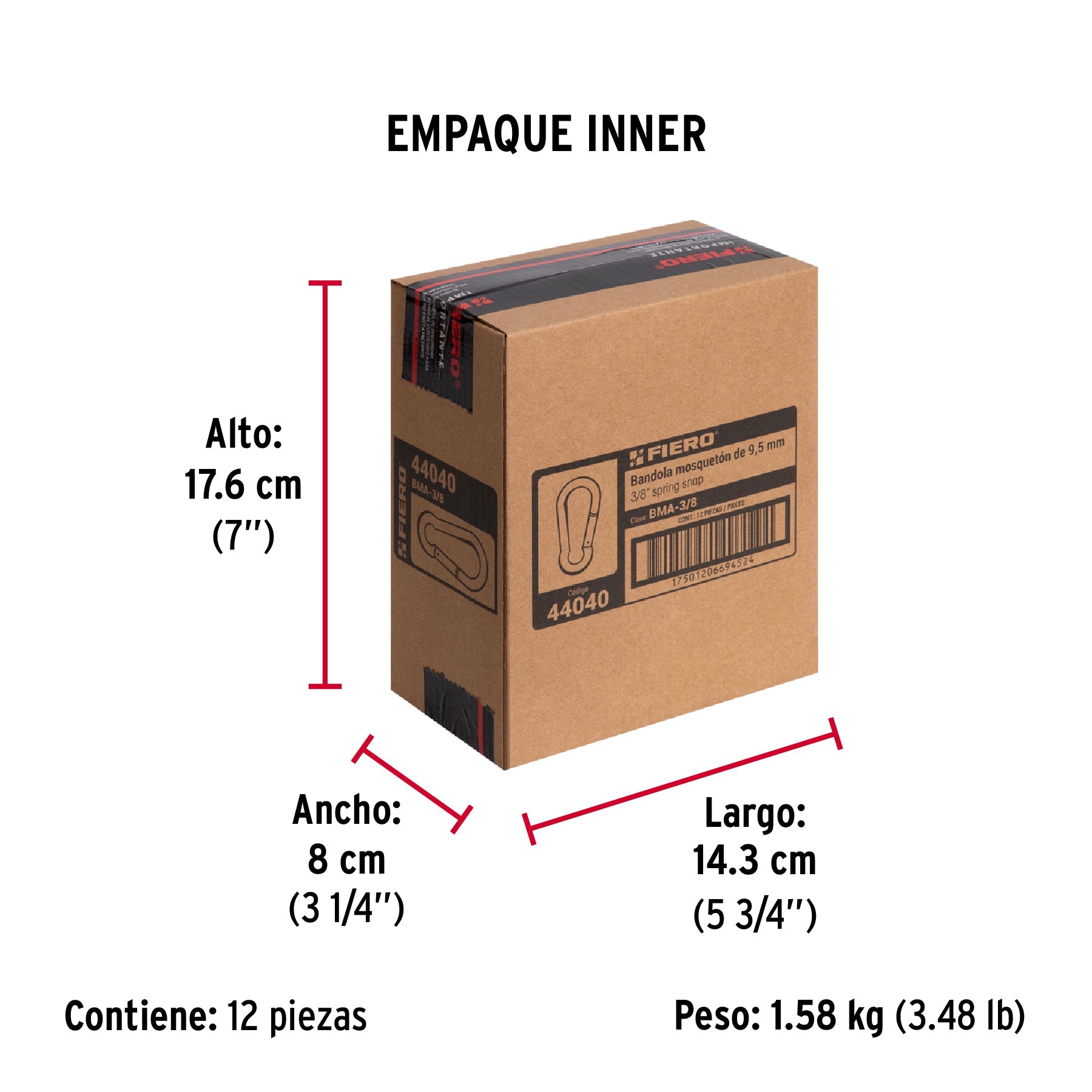 Bandola mosquetón de acero 3/8", FIERO - Empaque