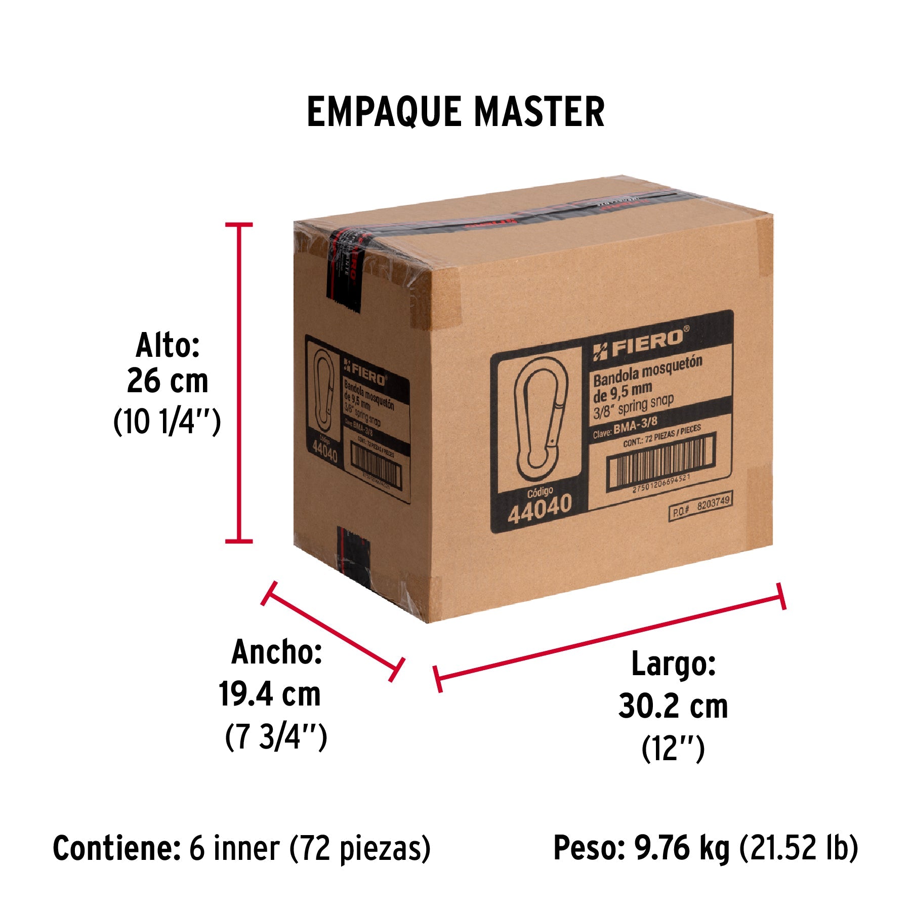 Bandola mosquetón de acero 3/8", FIERO - Empaque
