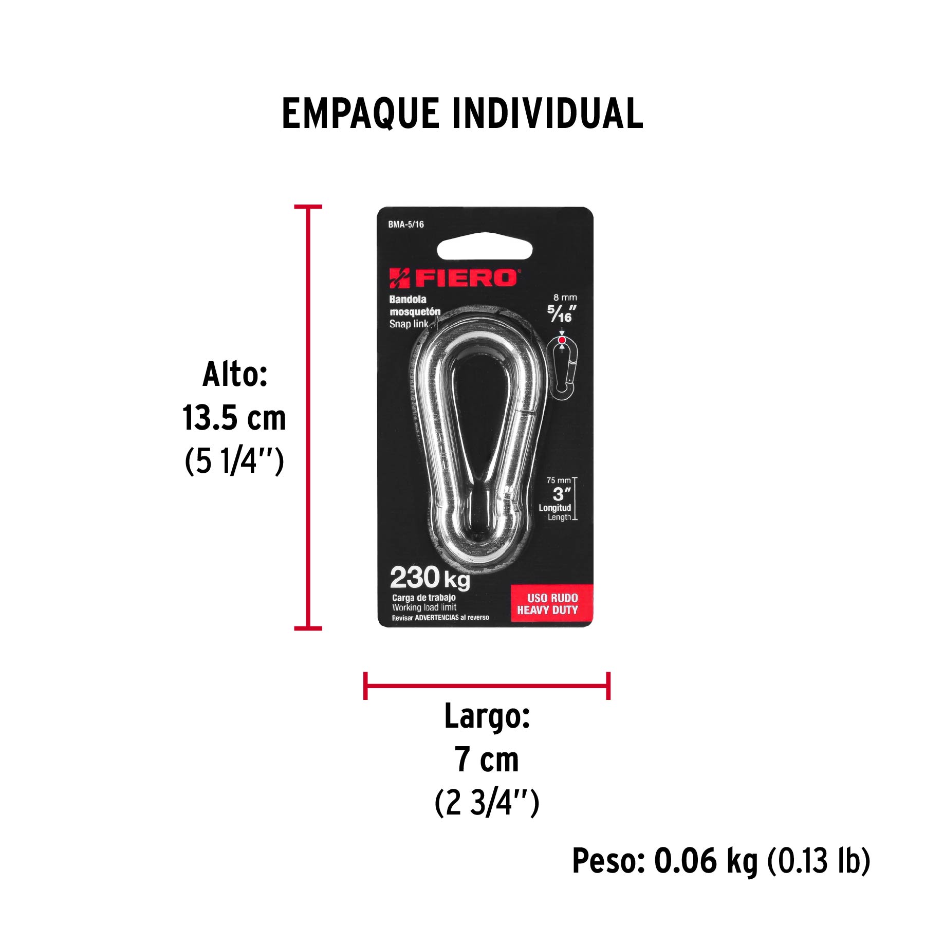 Bandola mosquetón de acero 5/16", FIERO - Empaque
