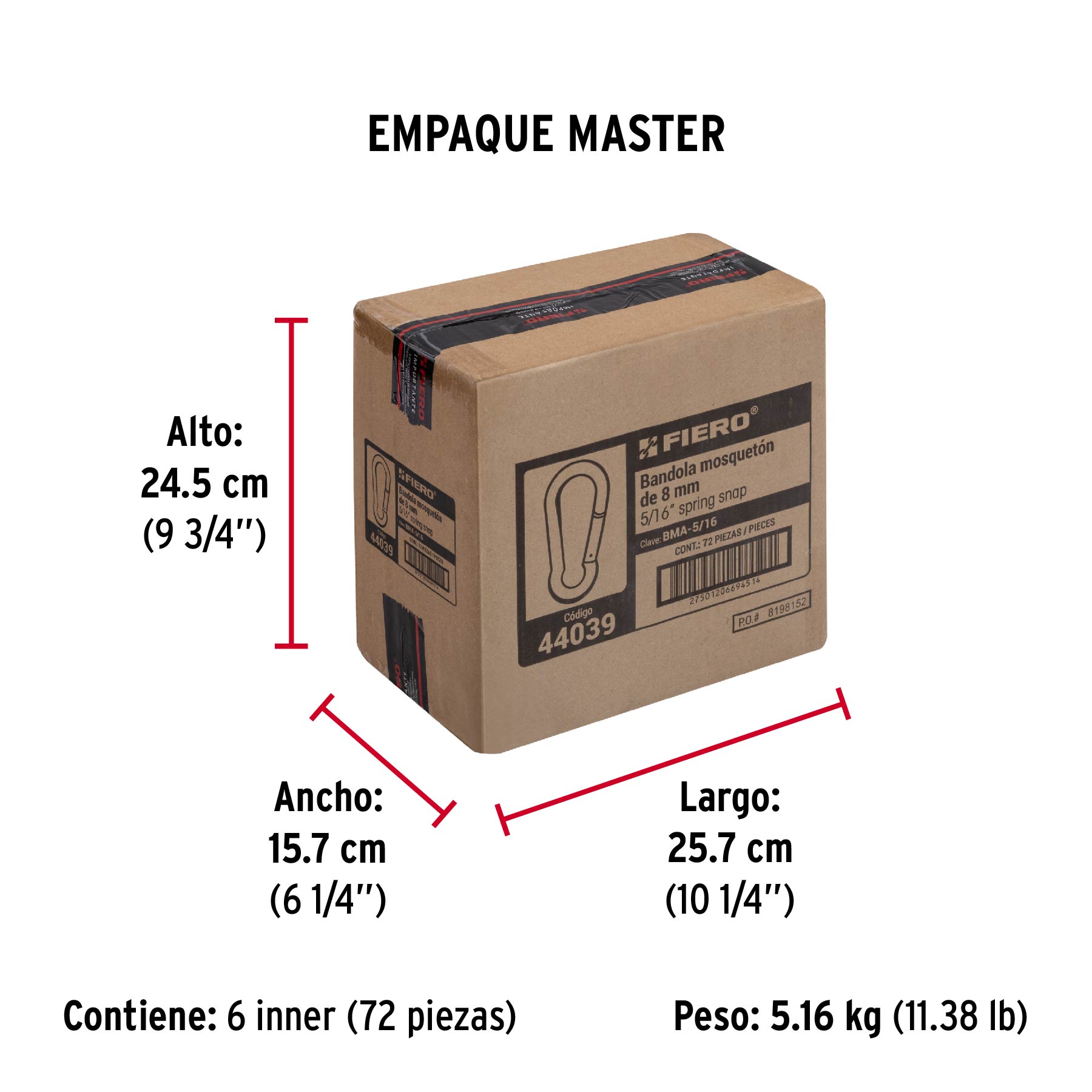 Bandola mosquetón de acero 5/16", FIERO - Empaque