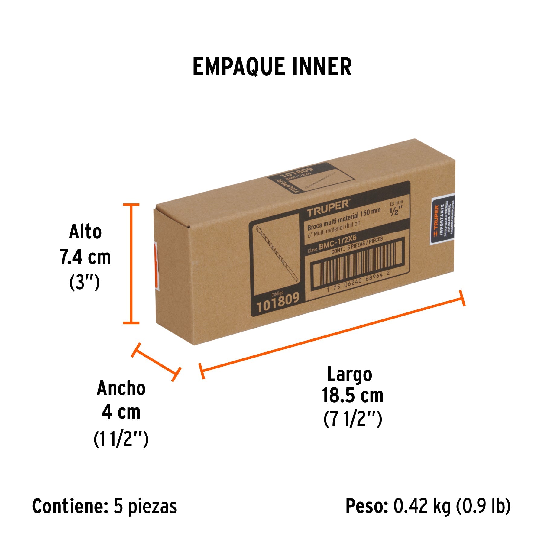 Broca multimaterial 1/2 x 6", TRUPER - Empaque