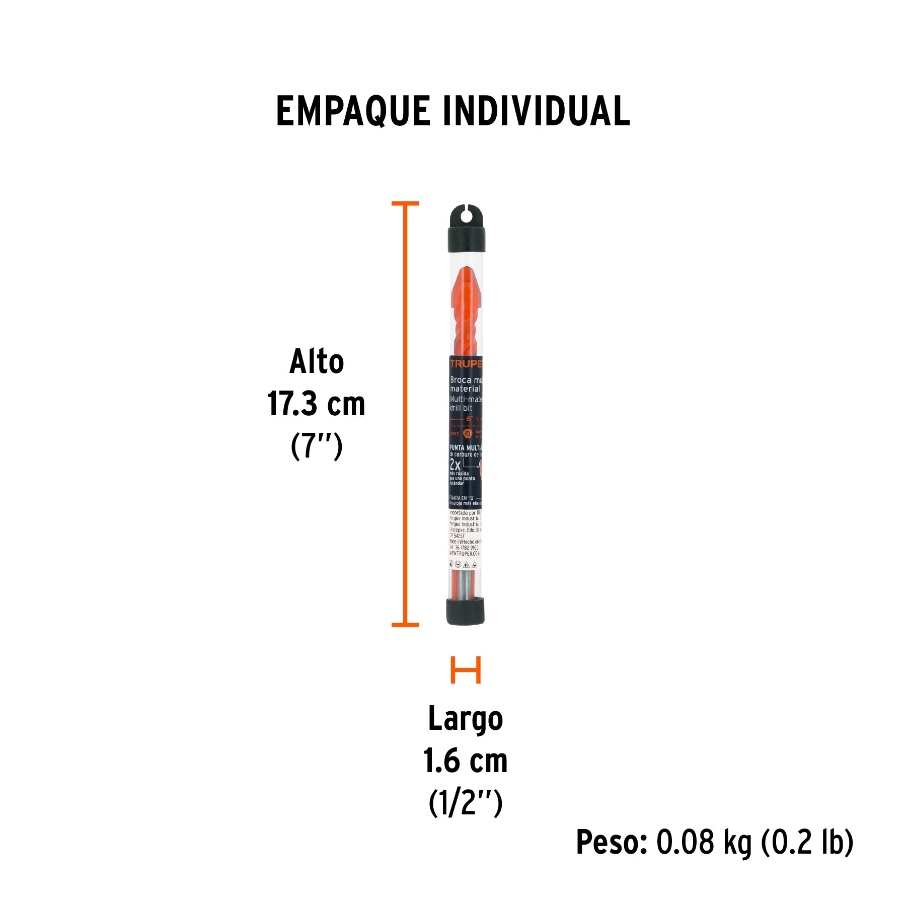 Broca multimaterial 1/2 x 6", TRUPER - Empaque