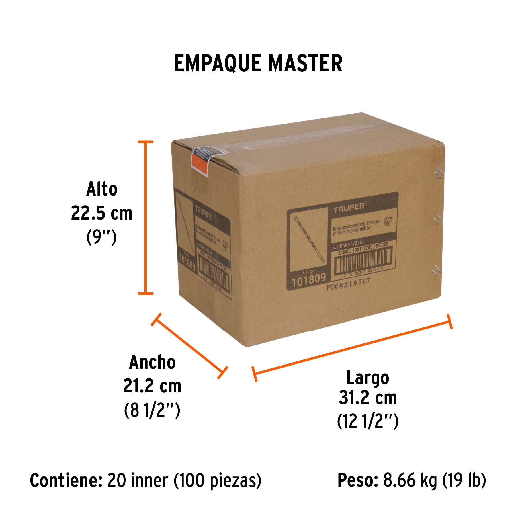 Broca multimaterial 1/2 x 6", TRUPER - Empaque