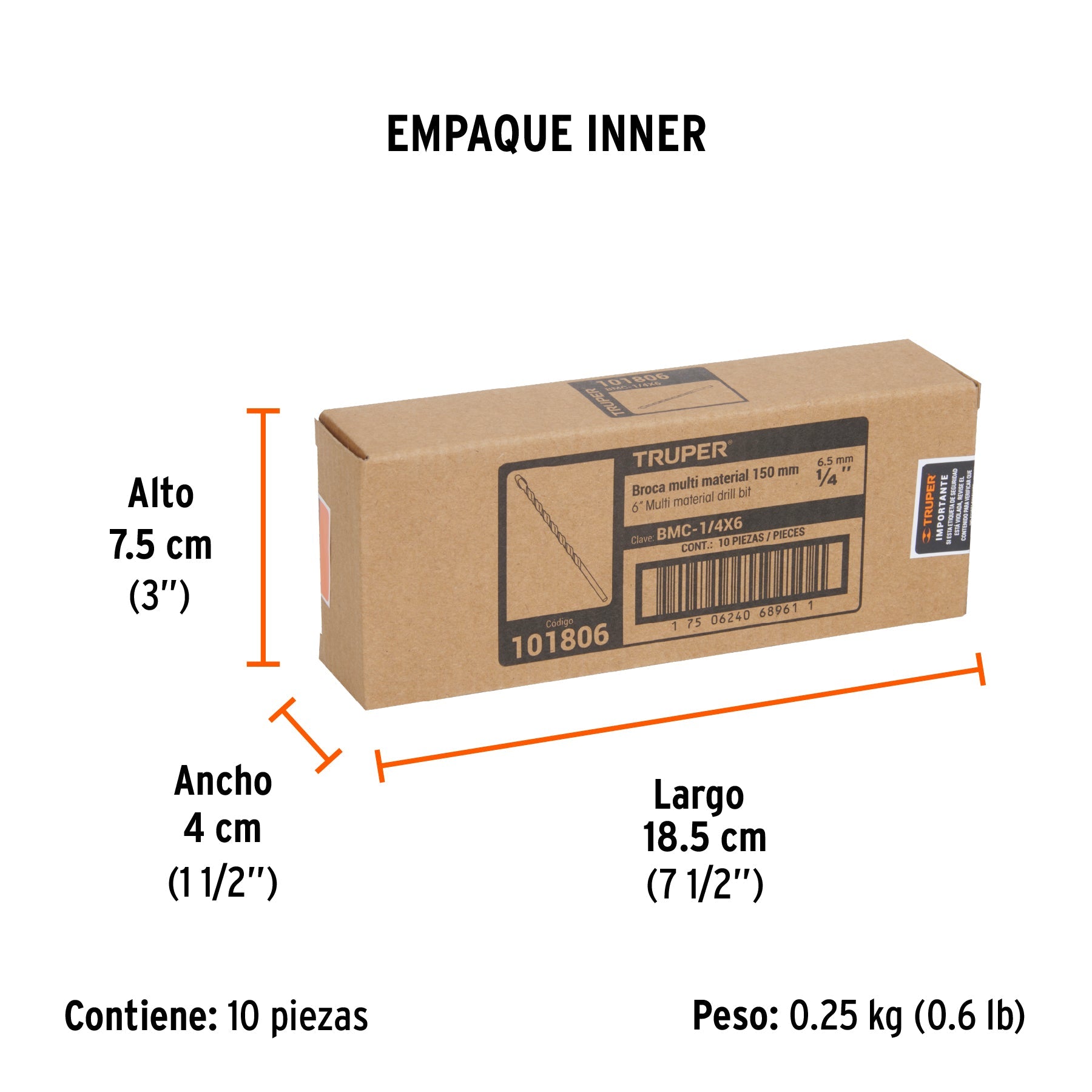 Broca multimaterial 1/4 x 6", TRUPER - Empaque