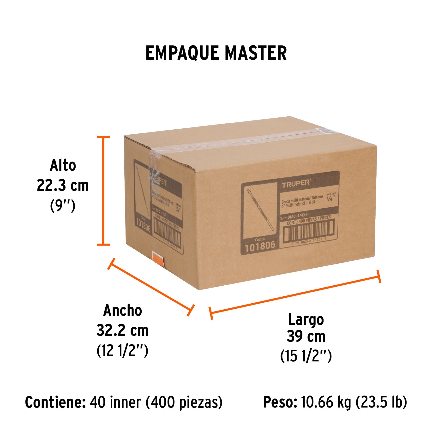 Broca multimaterial 1/4 x 6", TRUPER - Empaque