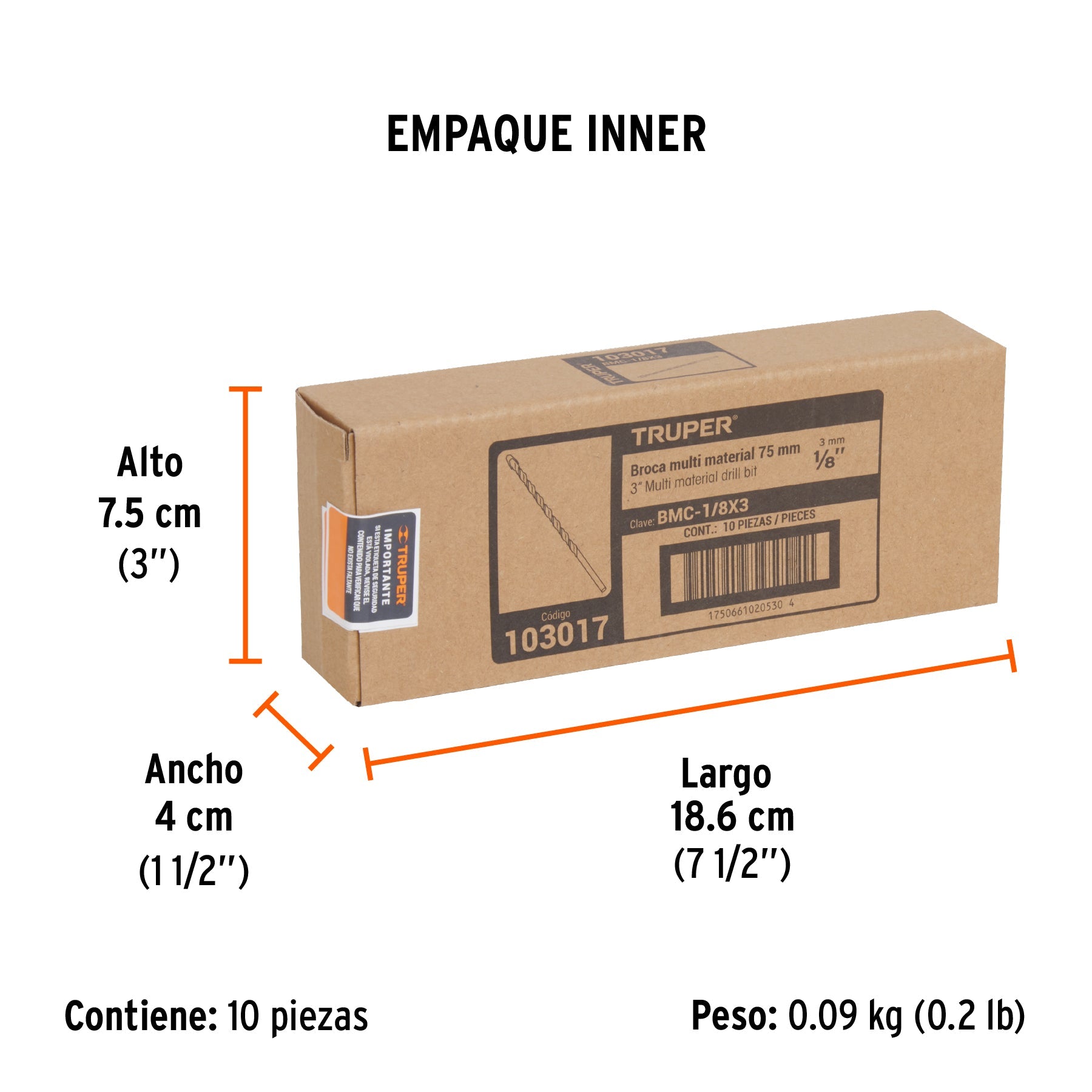 Broca multimaterial 1/8 x 3", TRUPER - Empaque