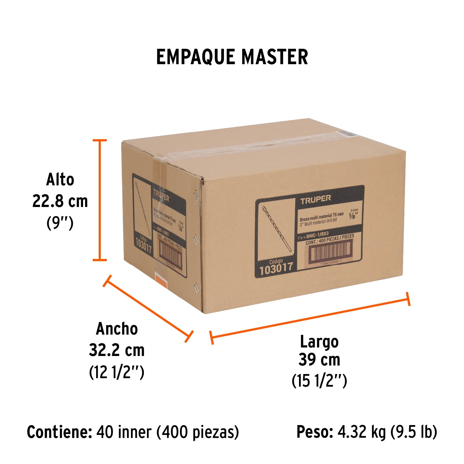 Broca multimaterial 1/8 x 3", TRUPER - Empaque