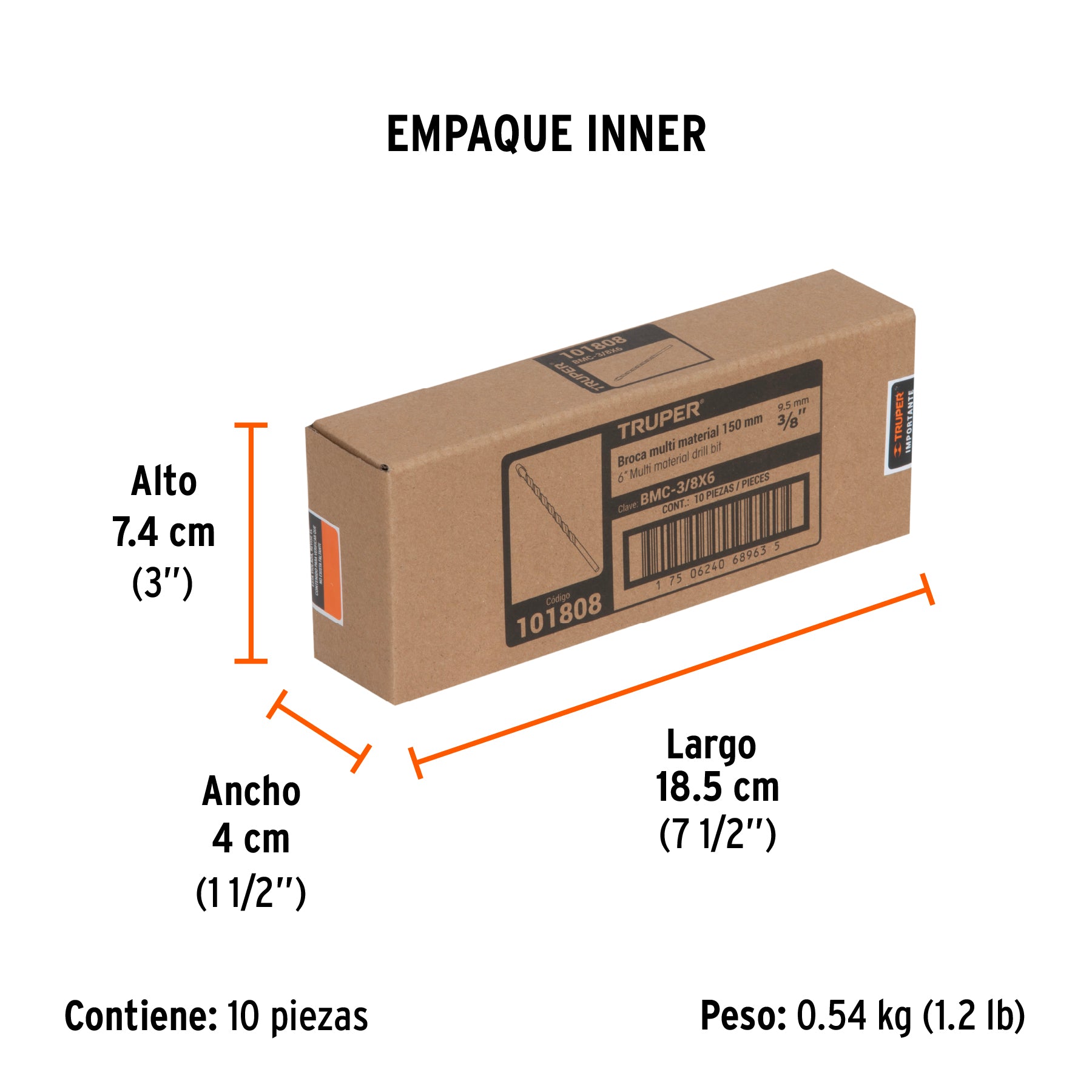 Broca multimaterial 3/8 x 6", TRUPER - Empaque