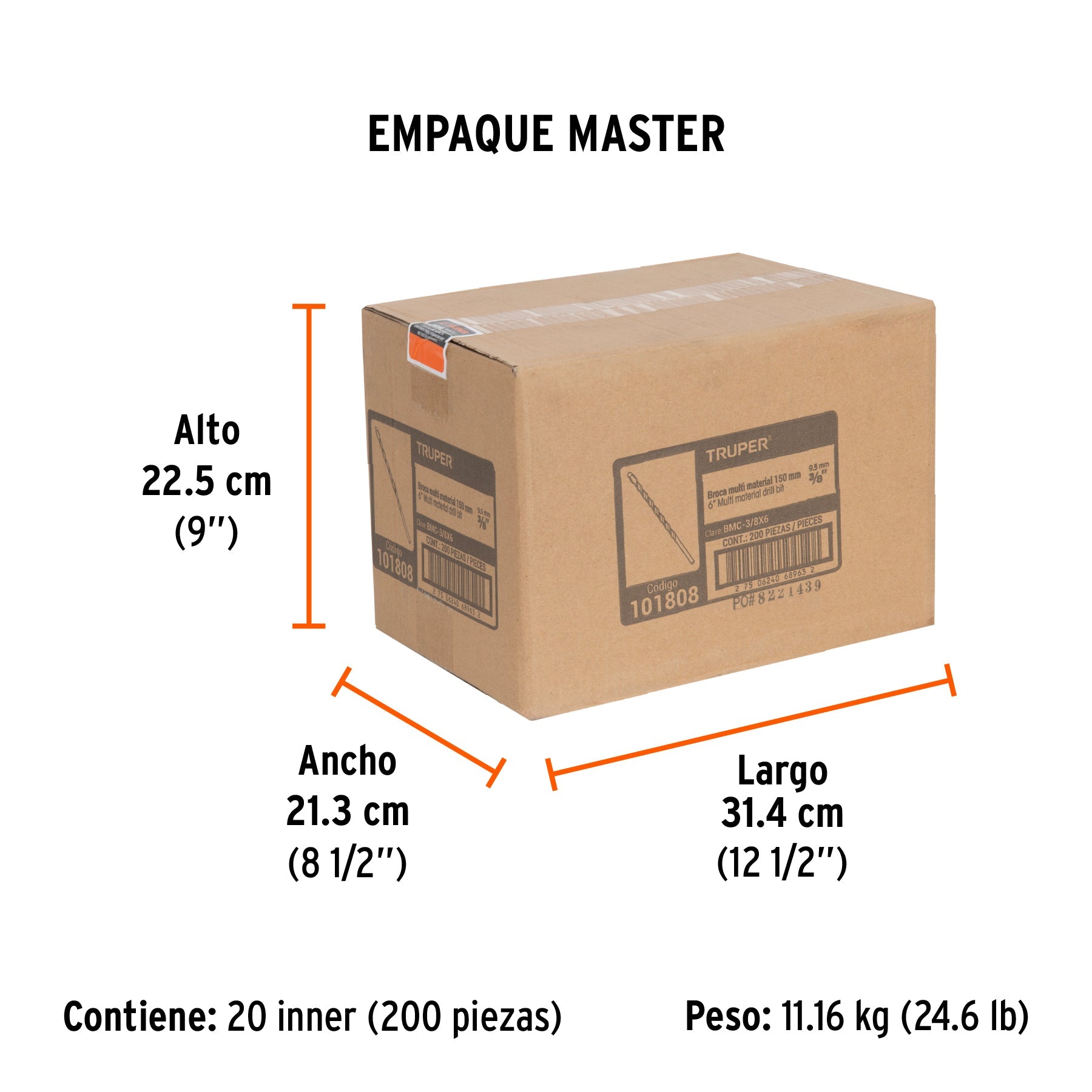 Broca multimaterial 3/8 x 6", TRUPER - Empaque