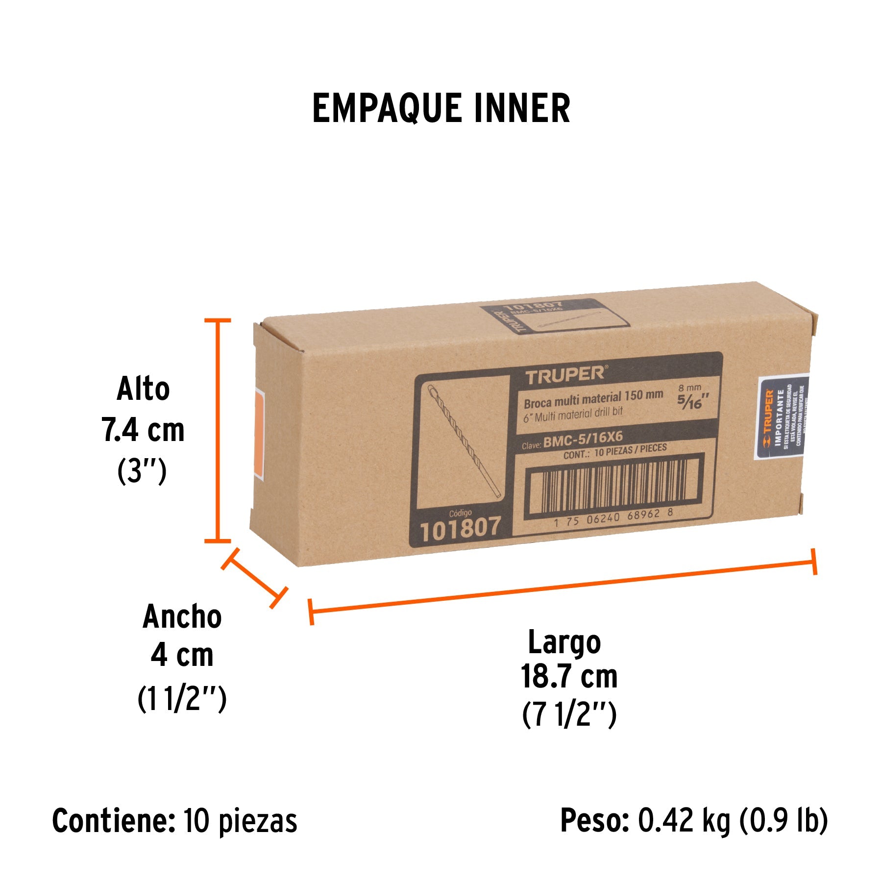 Broca multimaterial 5/16 x 6", TRUPER - Empaque