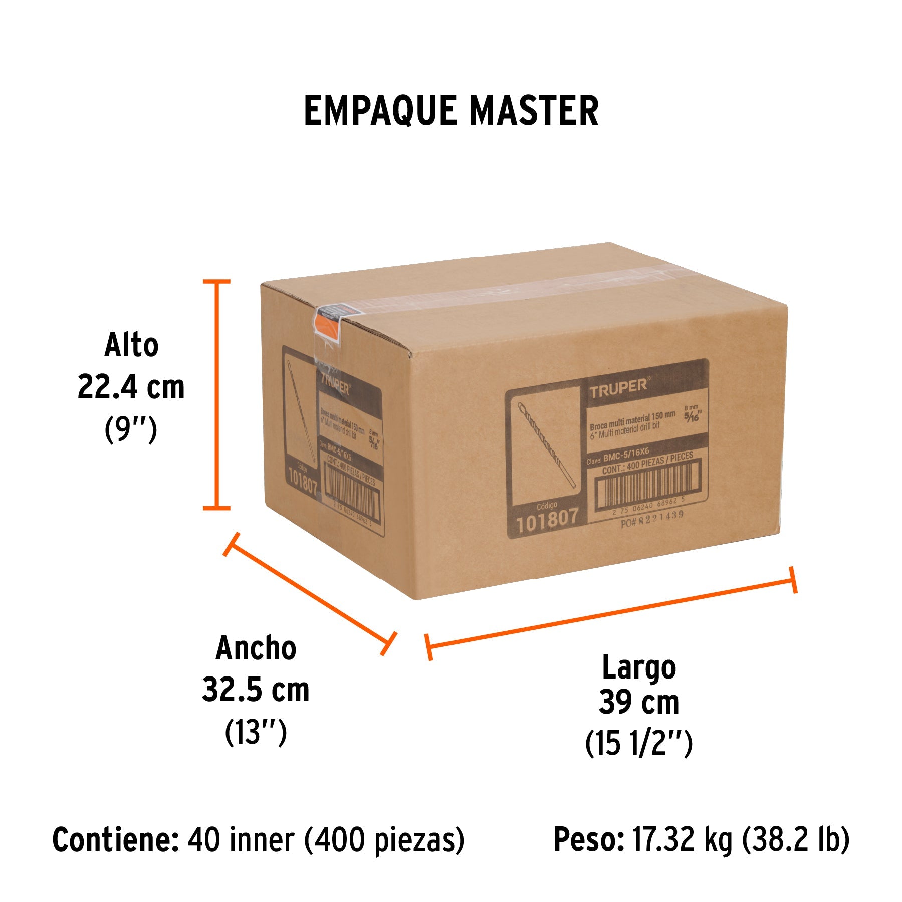 Broca multimaterial 5/16 x 6", TRUPER - Empaque