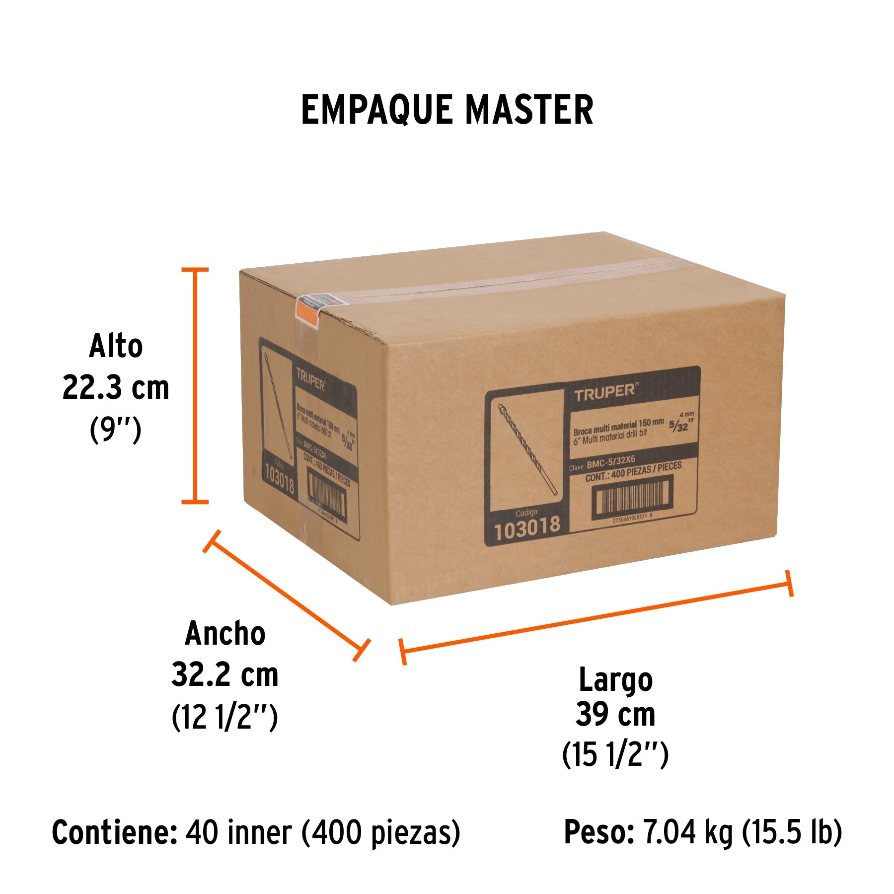 Broca multimaterial 5/32 x 6", TRUPER - Empaque