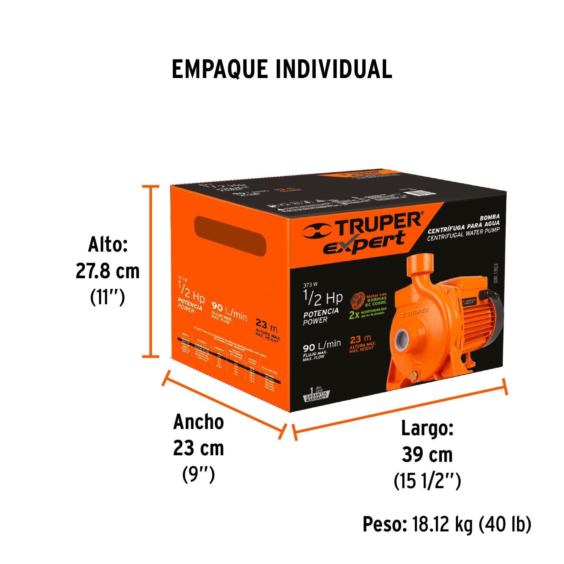 Bomba centrífuga para agua modelo europeo,1-1/2 HP, EXPERT - Empaque