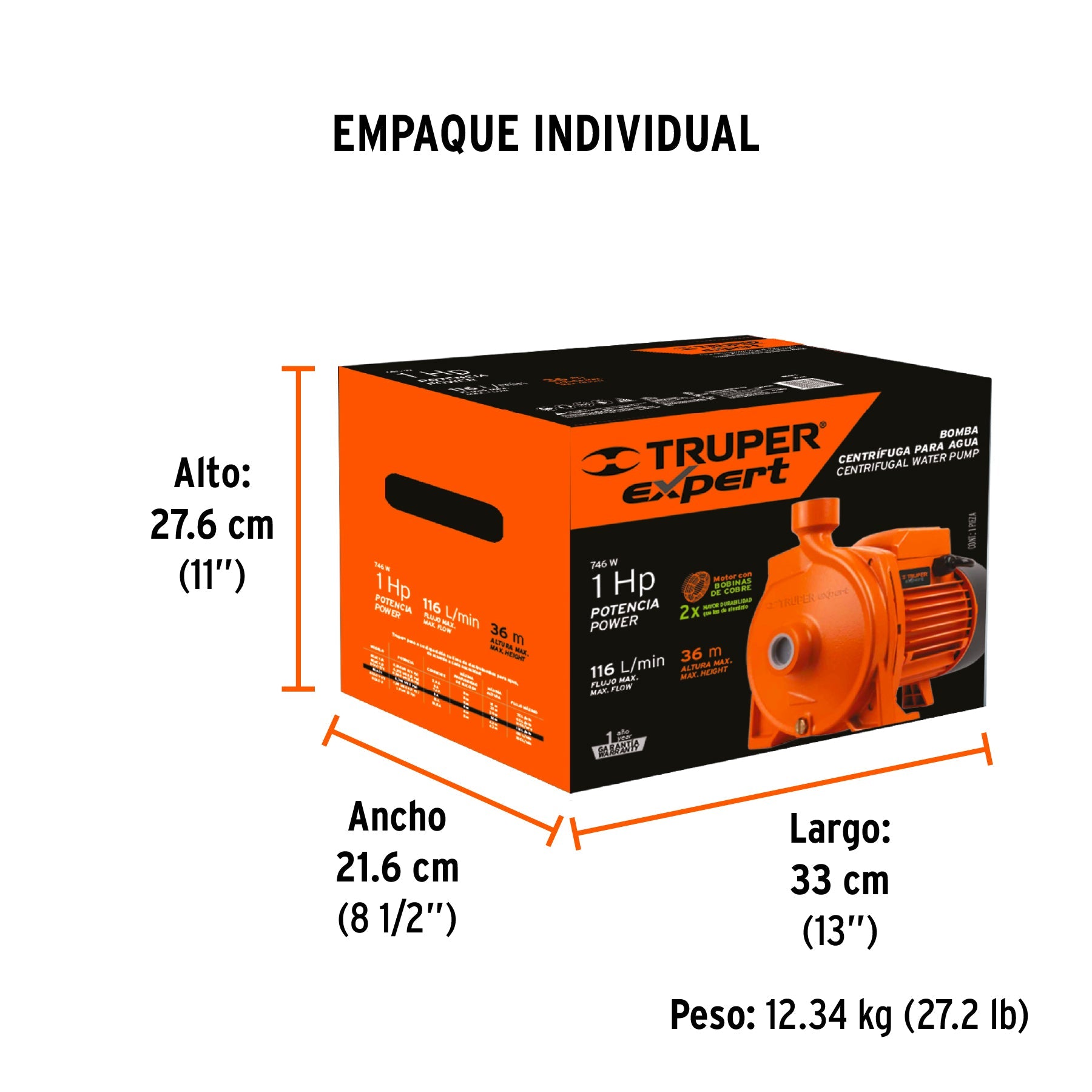 Bomba centrífuga para agua modelo europeo, 1 HP, EXPERT - Empaque