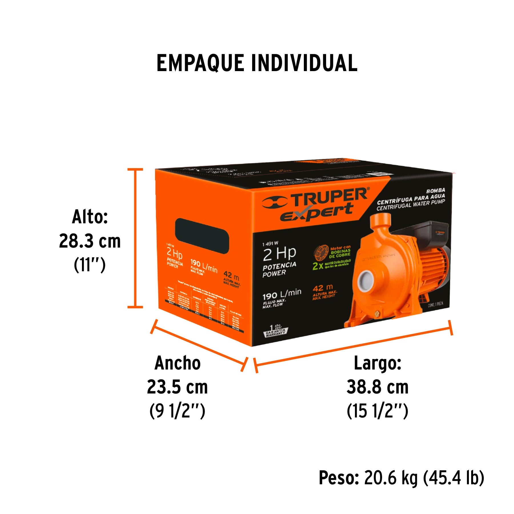 Bomba centrífuga para agua modelo europeo, 2 HP, EXPERT - Empaque