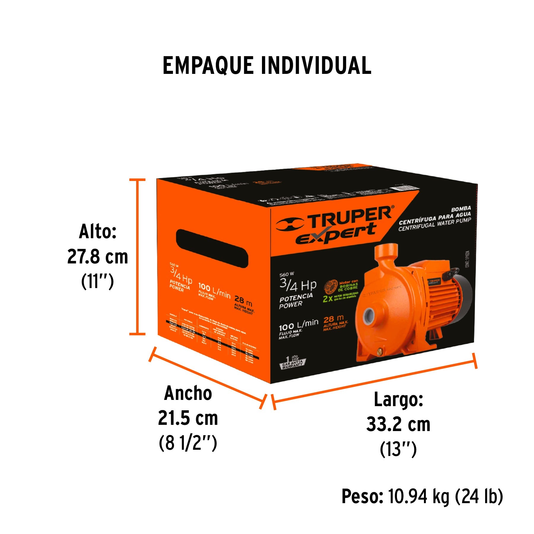 Bomba centrífuga para agua modelo europeo, 3/4 HP, EXPERT - Empaque