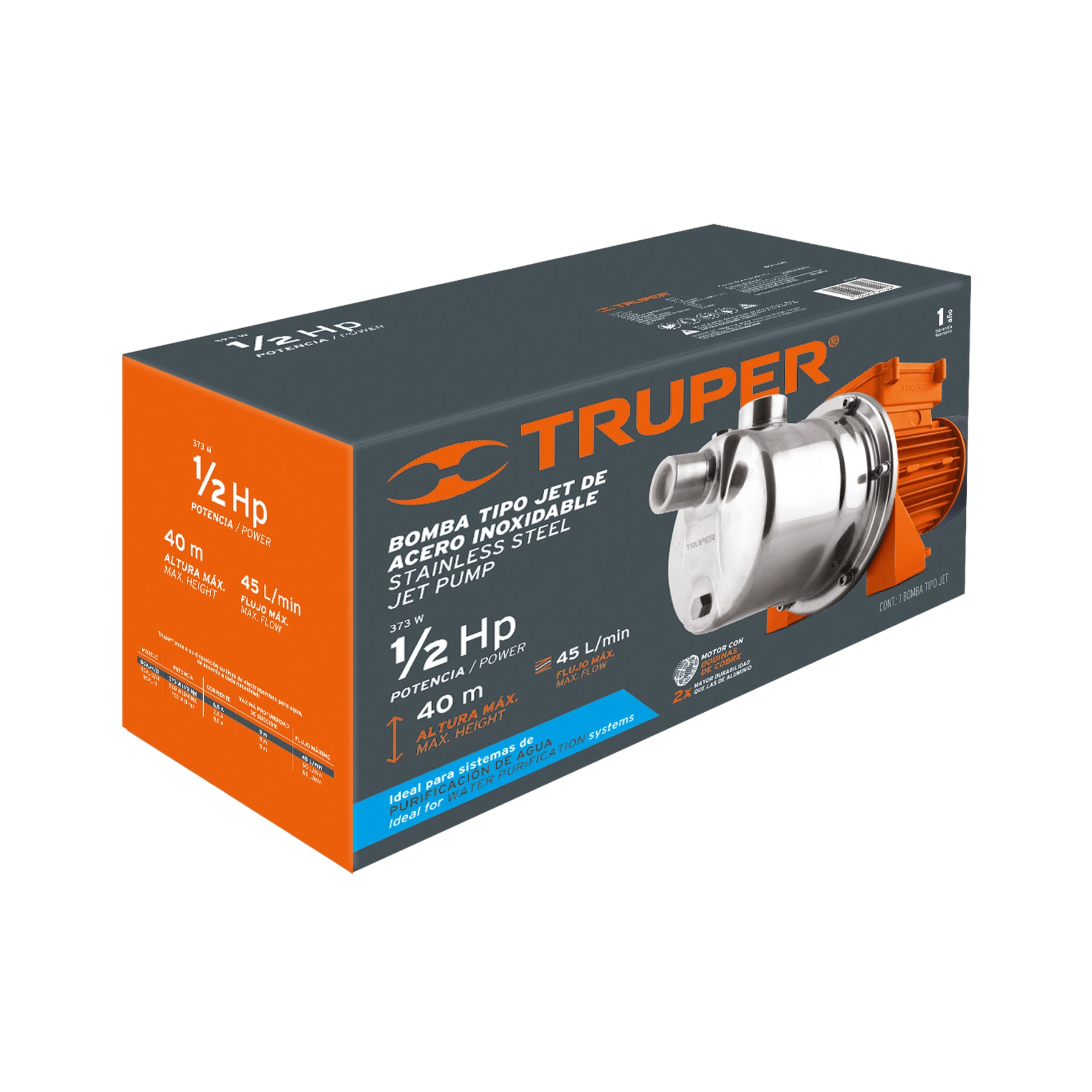 Bomba tipo jet, cabezal de acero inoxidable, 1/2 HP, TRUPER