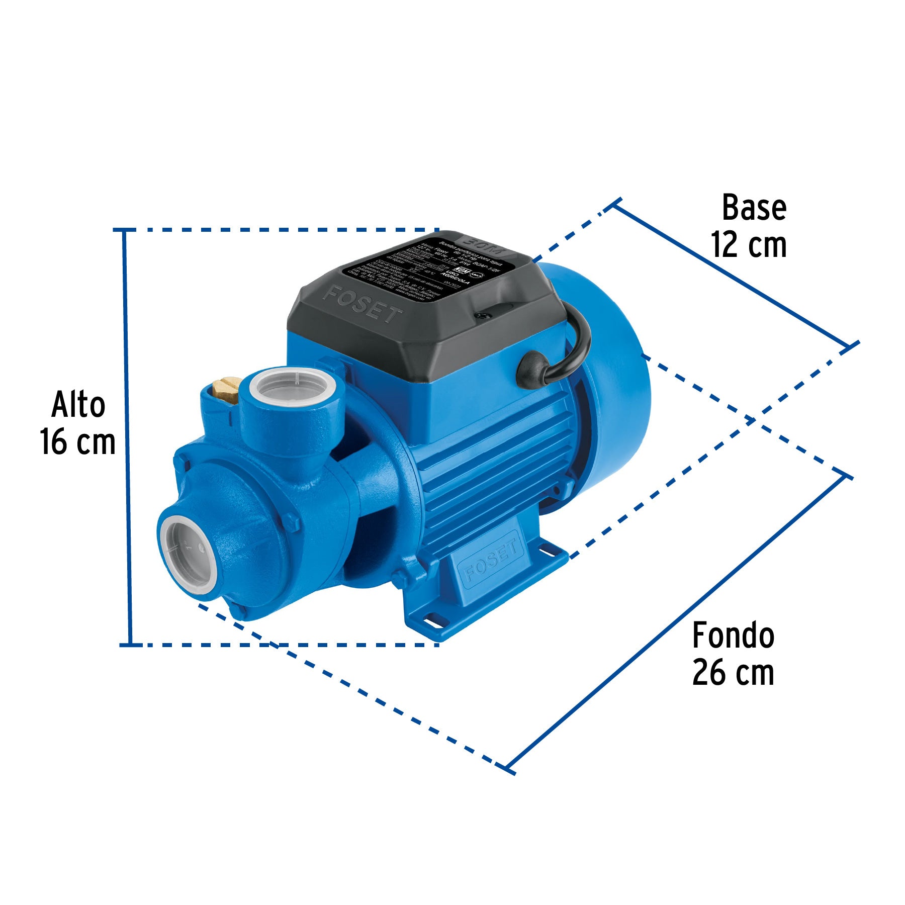 Bomba periférica 1/2HP, altura máx 30m, uso agrícola, FOSET