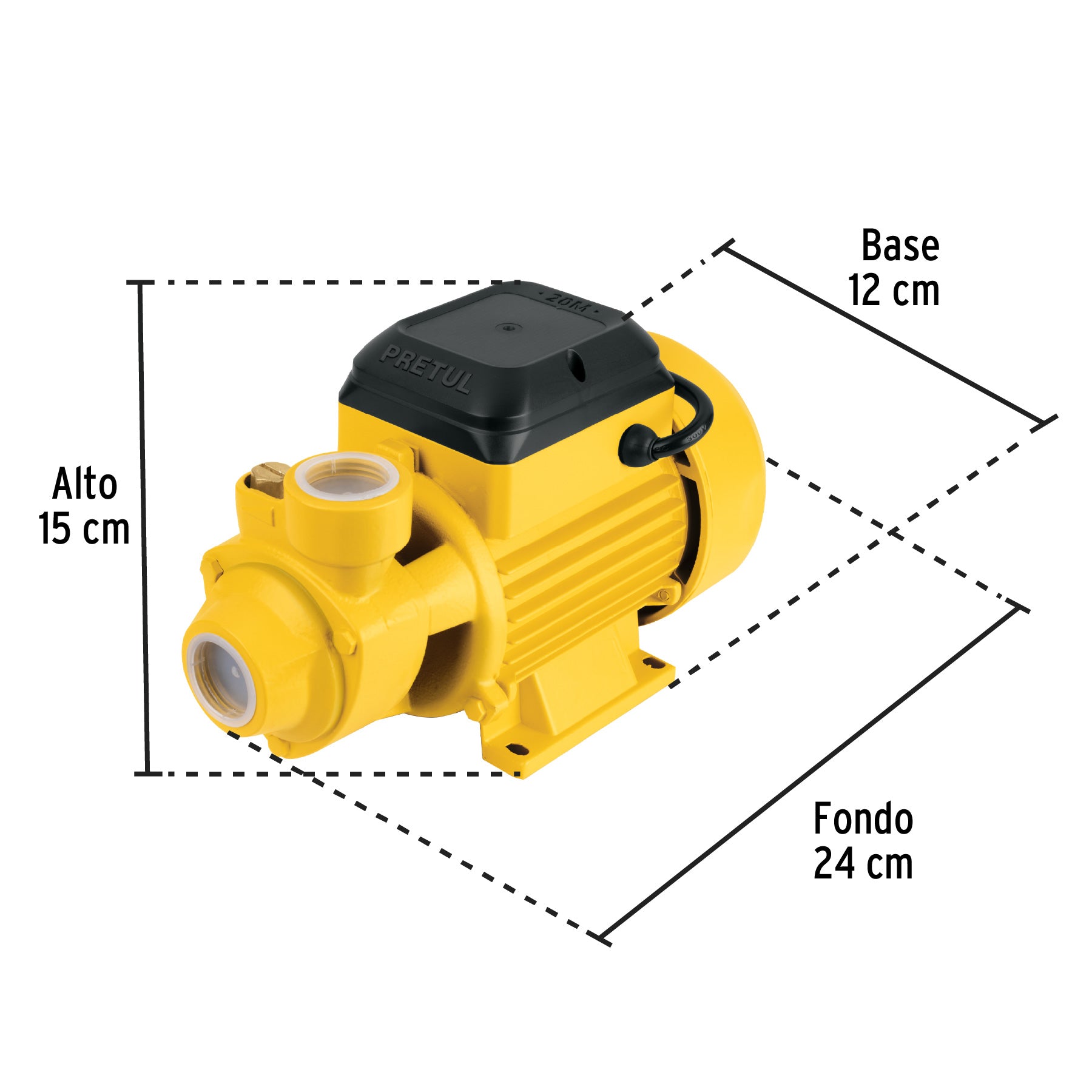 Bomba periférica 1/2HP, altura máx 20m, uso agrícola, PRETUL