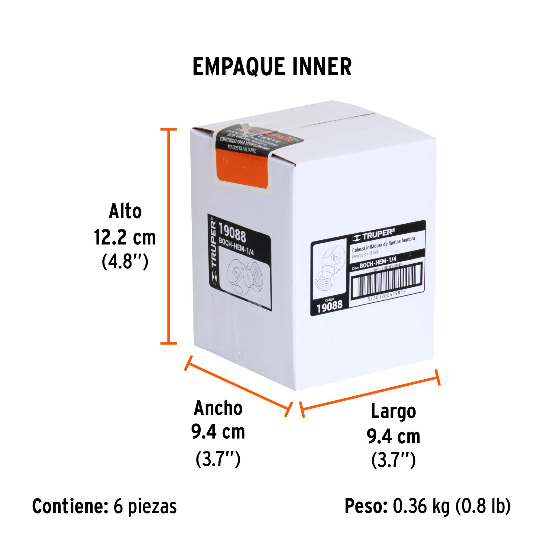 Cabeza infladora de llantas, conexión hembra 1/4" NPT,TRUPER - Empaque