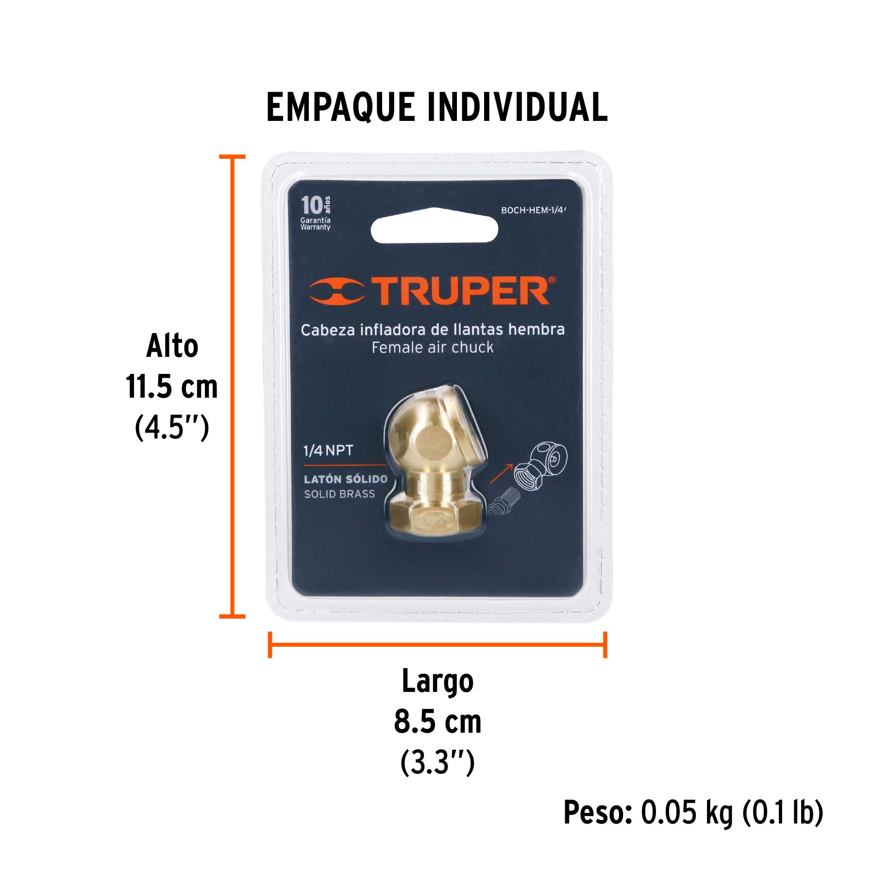 Cabeza infladora de llantas, conexión hembra 1/4" NPT,TRUPER - Empaque