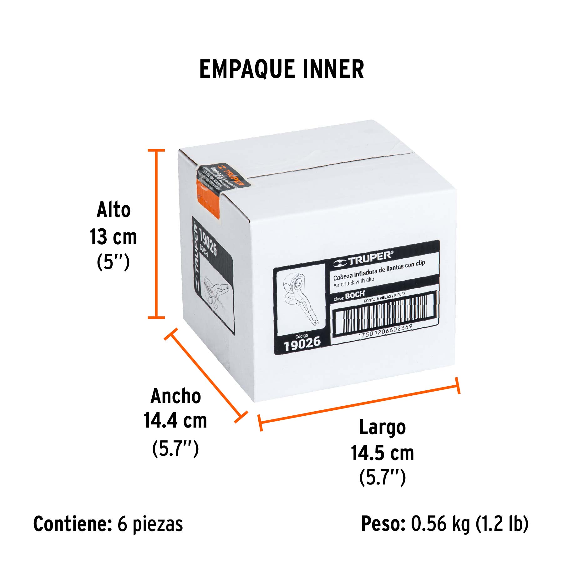 Cabeza infladora llantas con clip, hembra, 1/4" NPT, TRUPER - Empaque
