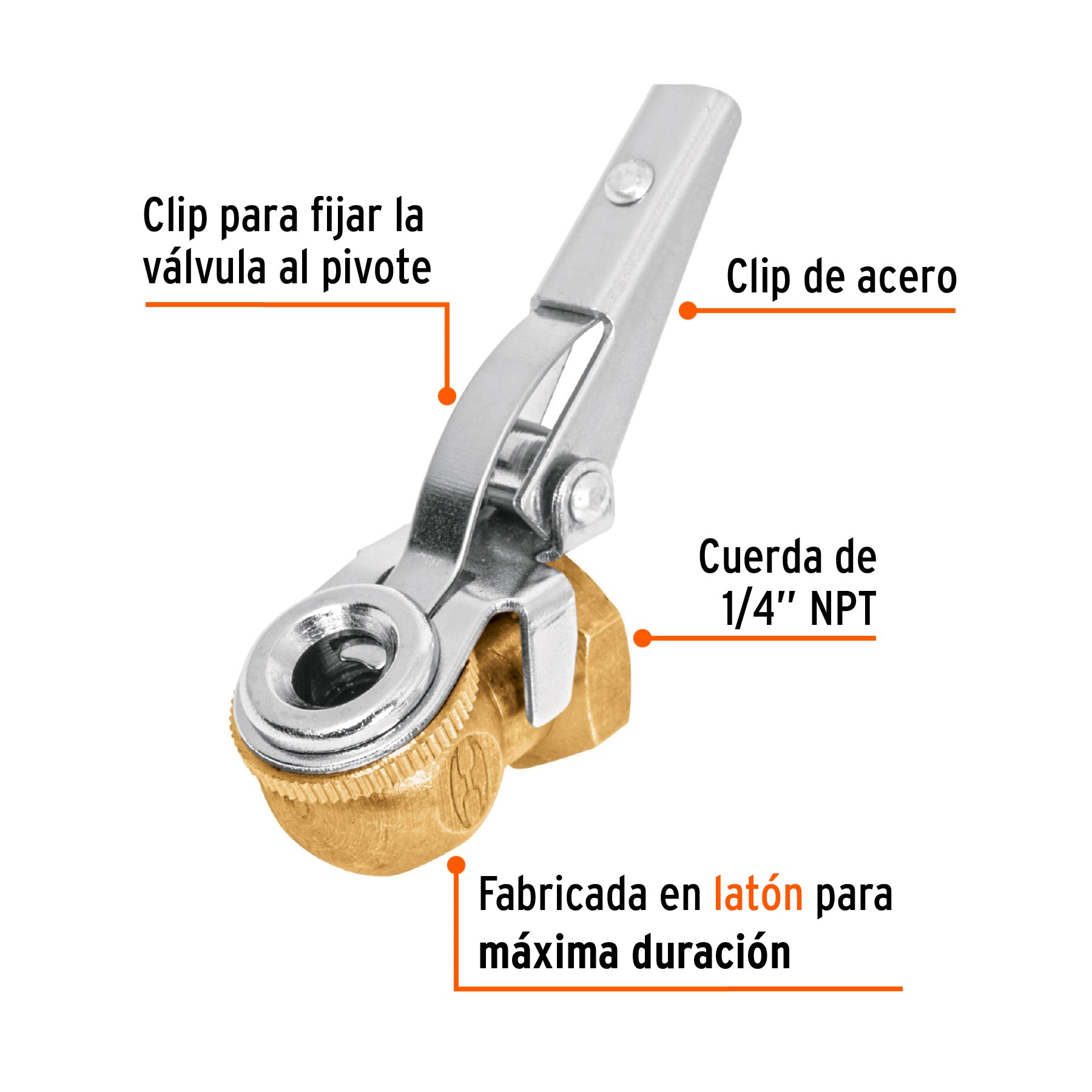 Cabeza infladora llantas con clip, hembra, 1/4" NPT, TRUPER