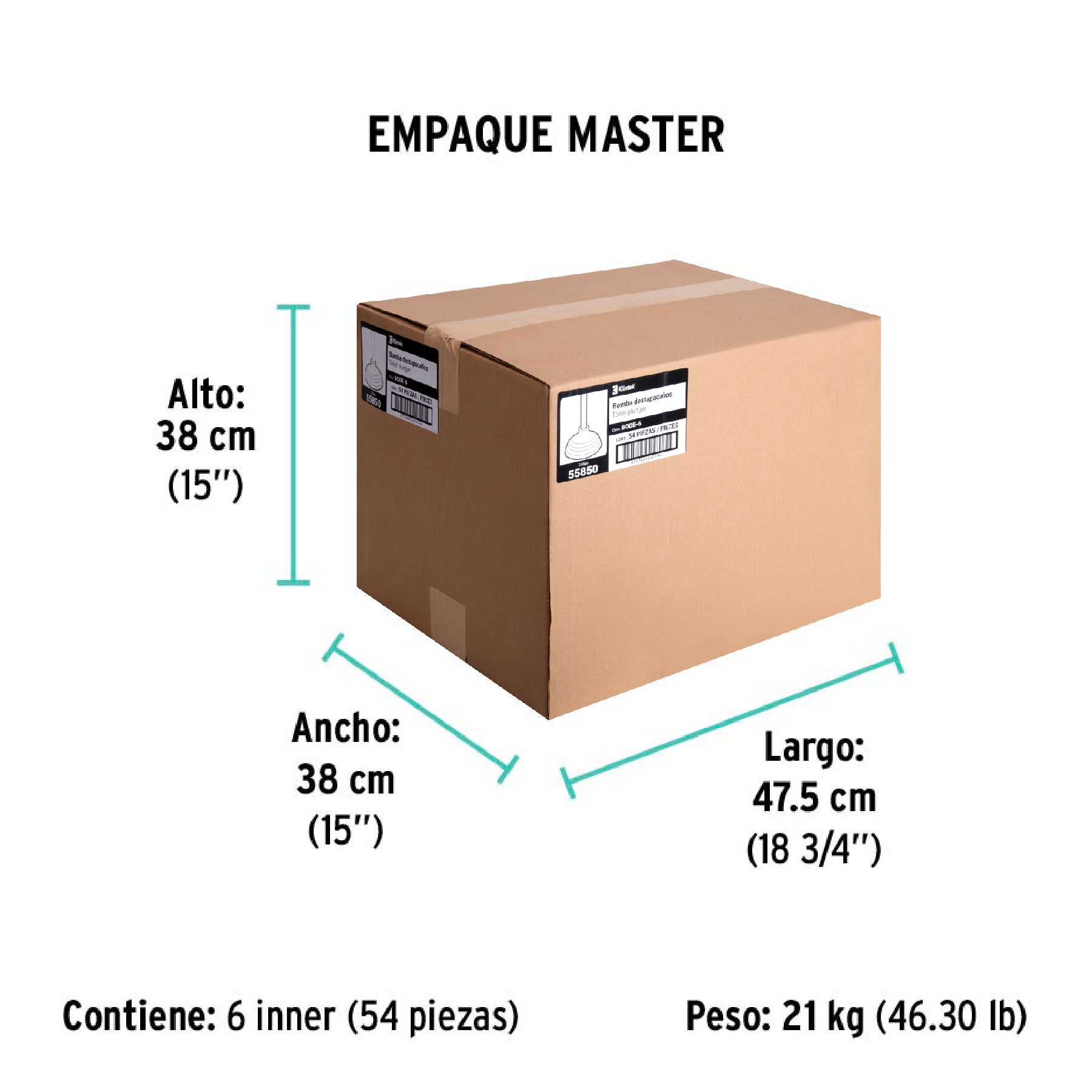 Bomba destapacaños de 15 cm, KLINTEK - Empaque