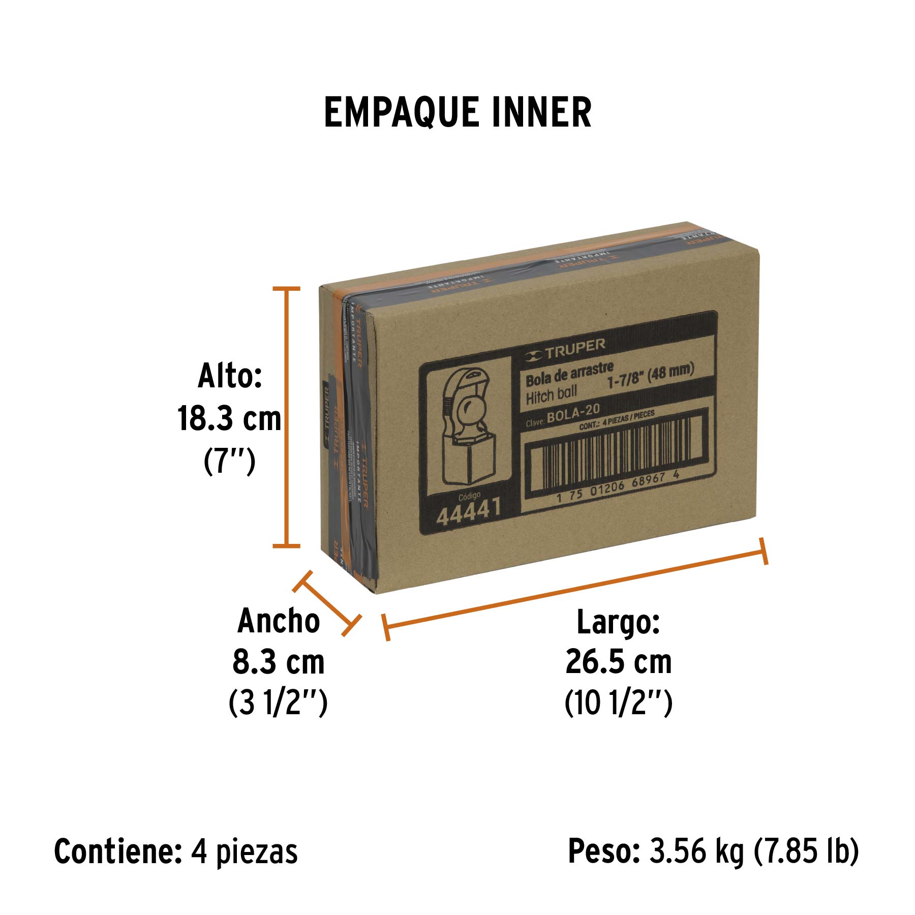 Bola de arrastre para remolque, 1-7/8", 2,000 lb, TRUPER - Empaque