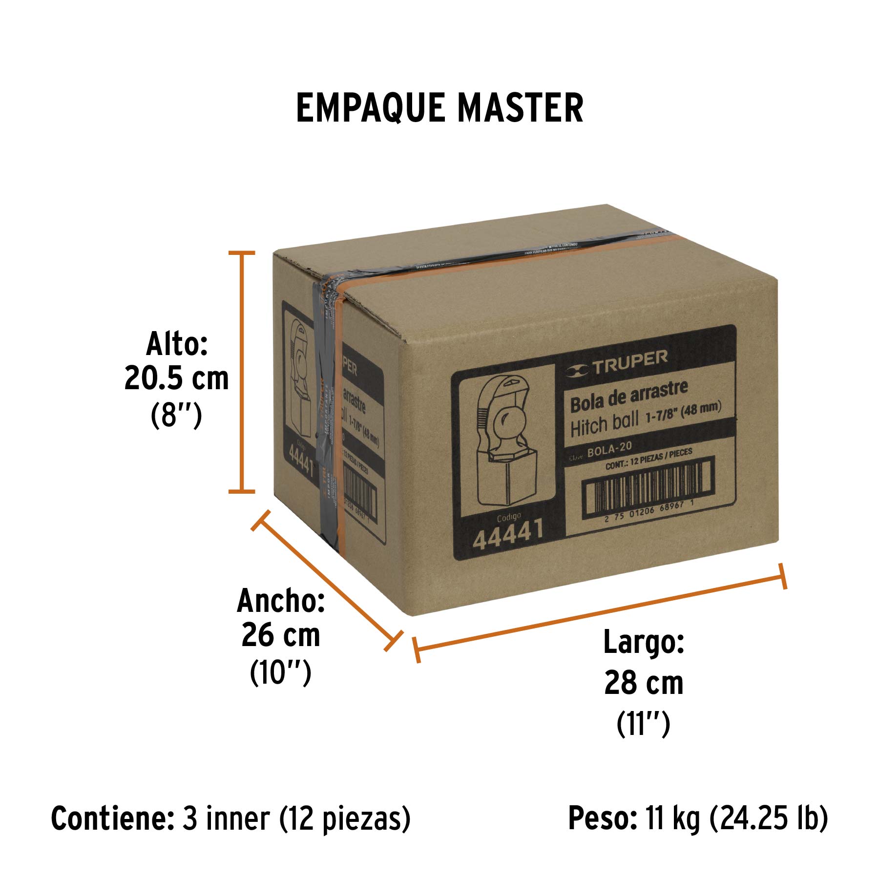 Bola de arrastre para remolque, 1-7/8", 2,000 lb, TRUPER - Empaque