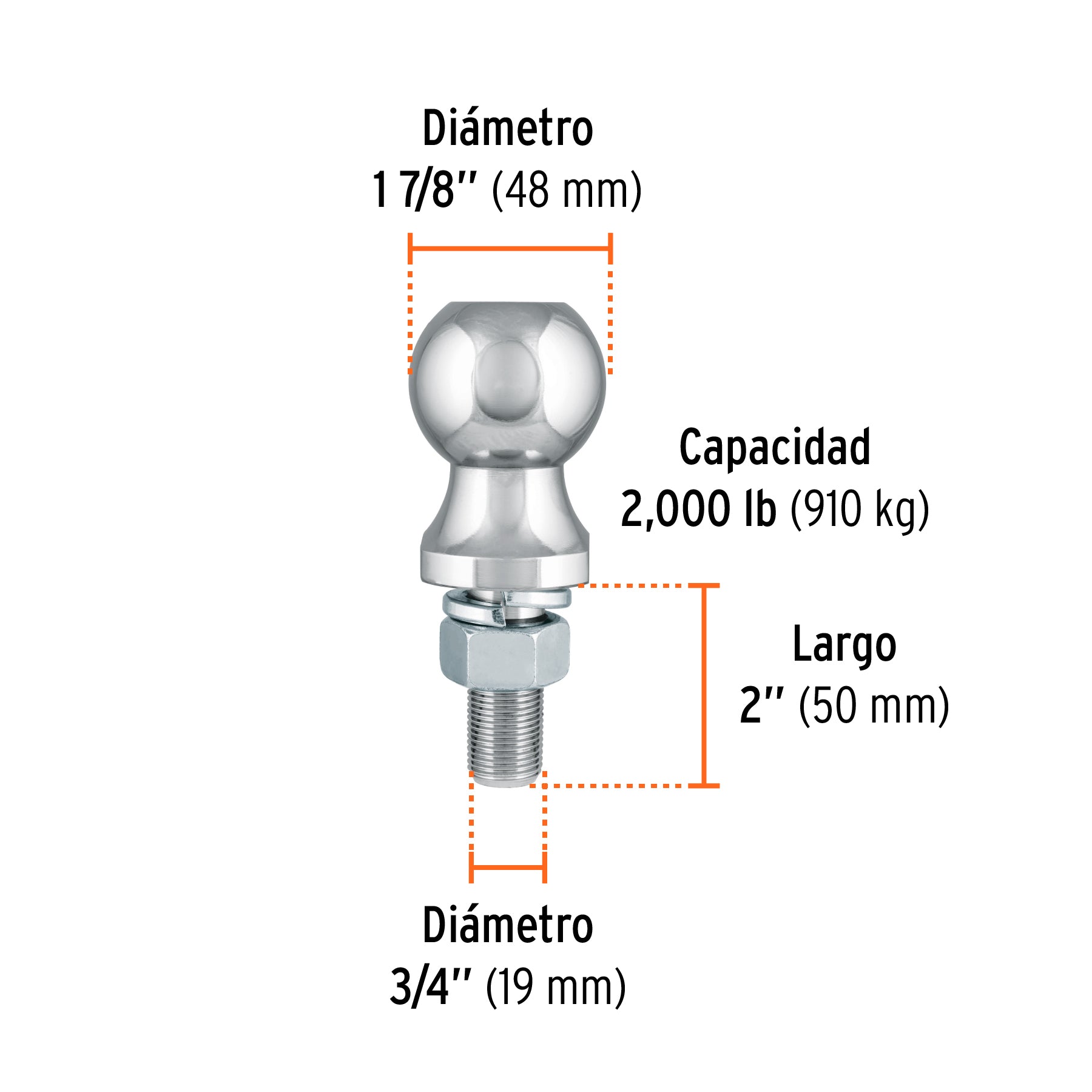 Bola de arrastre para remolque, 1-7/8", 2,000 lb, TRUPER