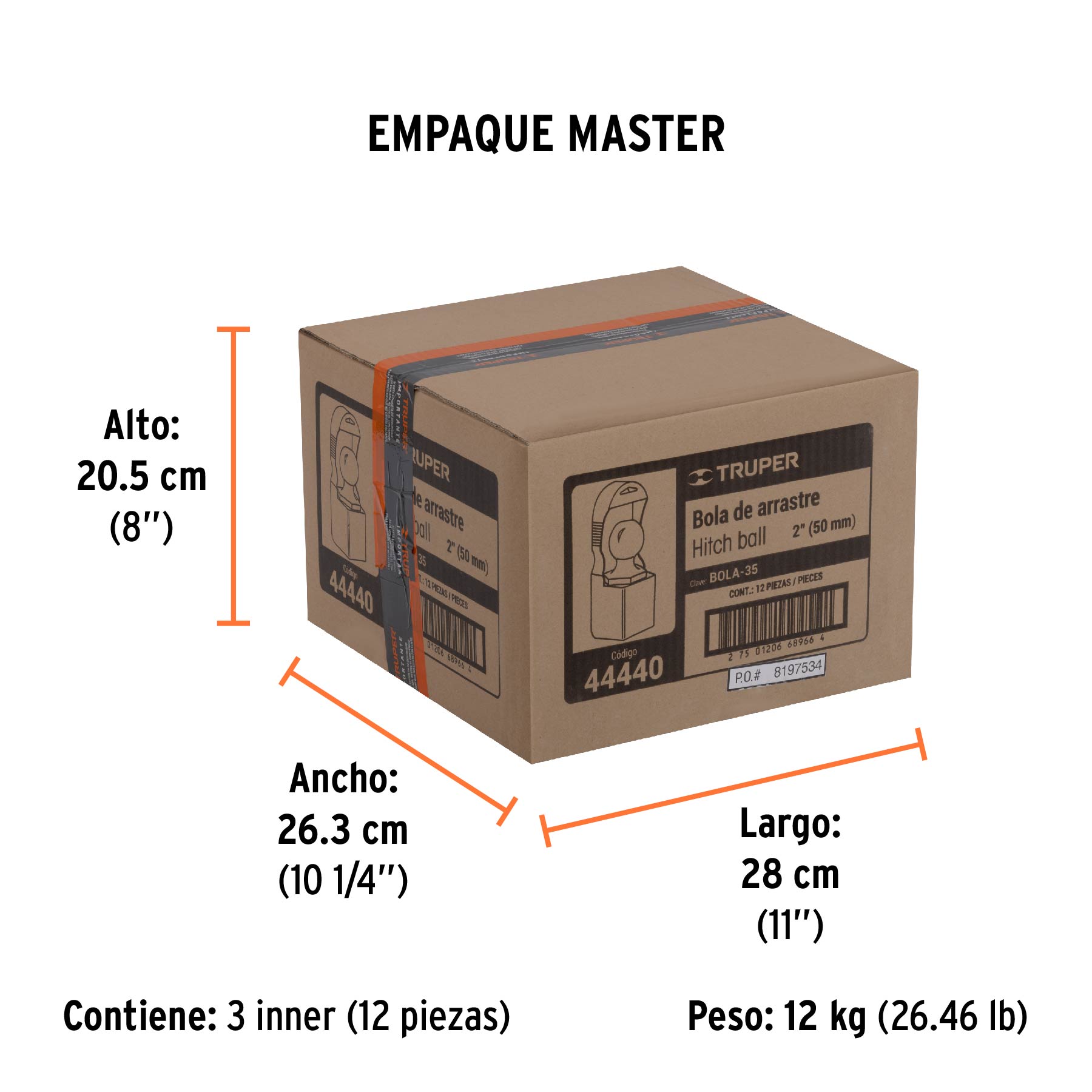 Bola de arrastre para remolque, 2", 3,500 lb, TRUPER - Empaque