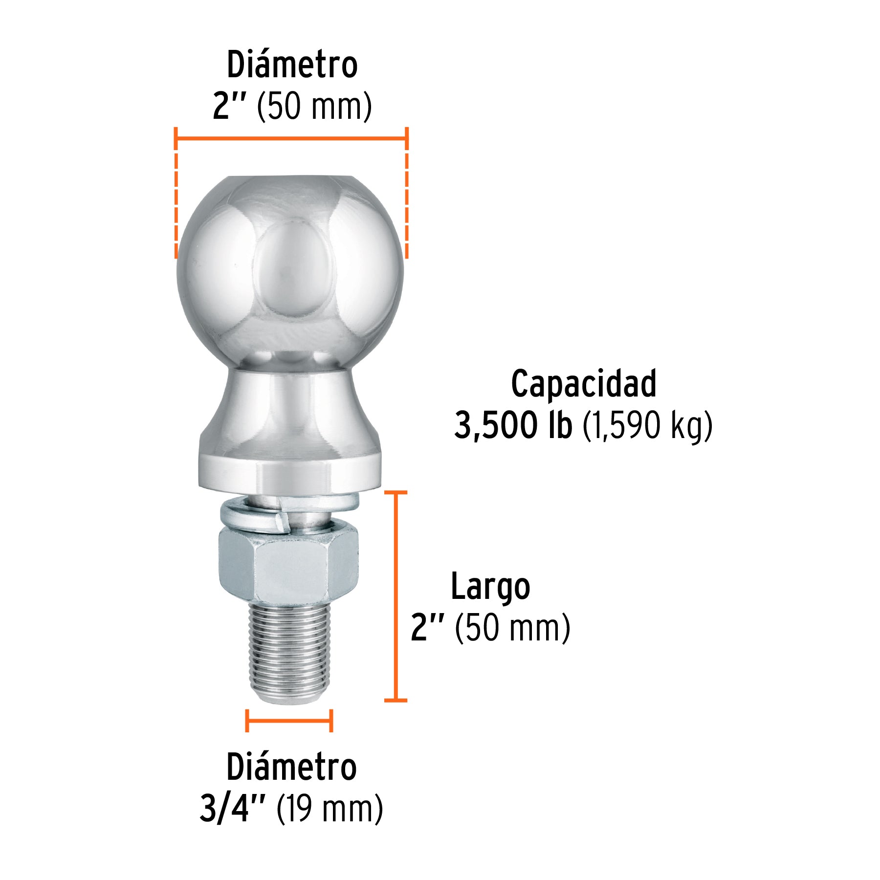 Bola de arrastre para remolque, 2", 3,500 lb, TRUPER
